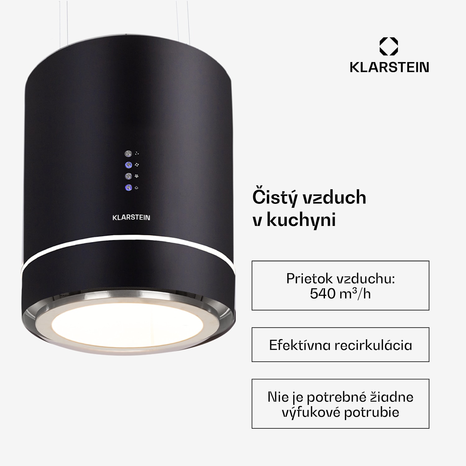 Tron Ambience, digestor, 38 cm, ostrovčekový, 540 m³/h, LED, čierny Čierna