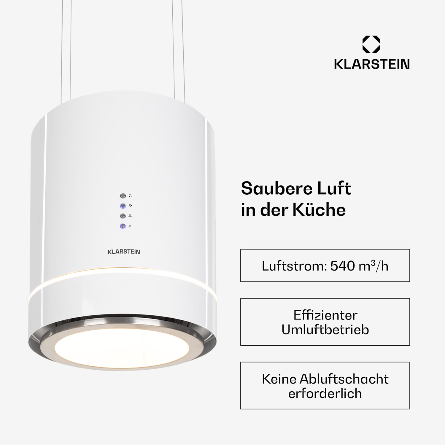 Tron Ambience cappa aspirante a isola Ø38cm ricircolo 540m³/h LED bianco 