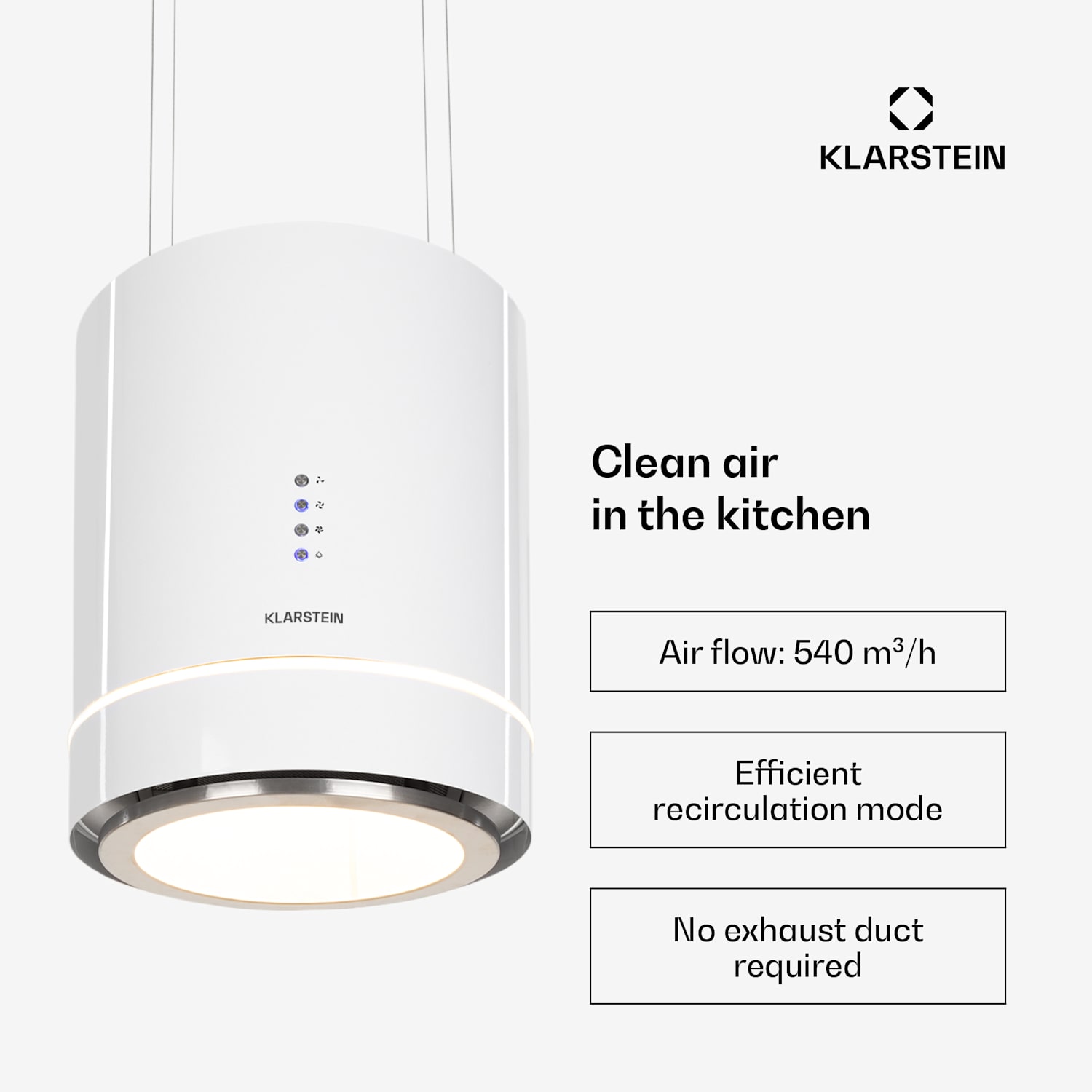 Tron Ambience eilandafzuigkap ø38cm circulatie 540m³/h led wit Wit