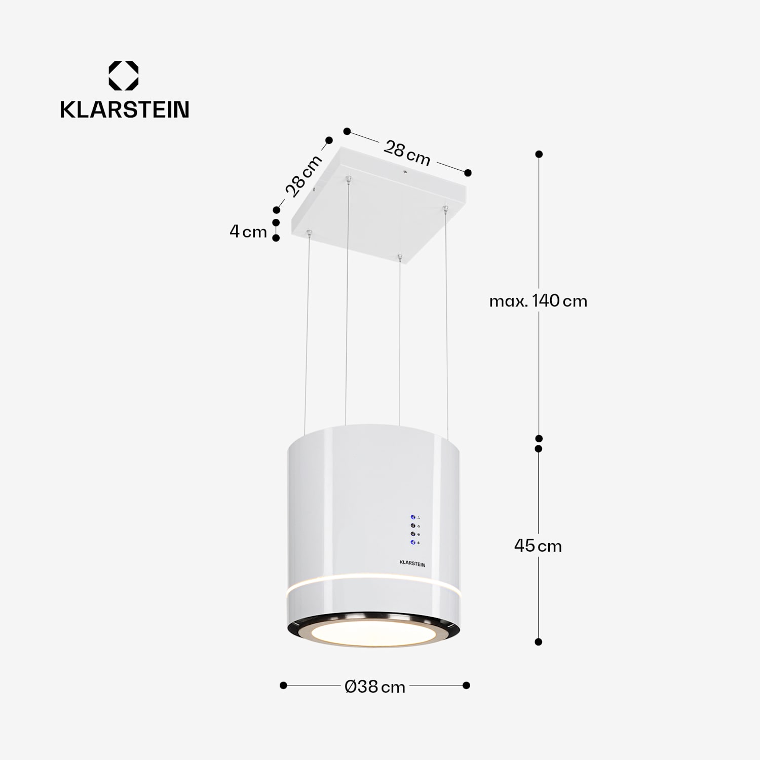 Tron Ambience, островен абсорбатор, Ø 38 cm, рециркулаци 540 m³/h, LED, бял Бял