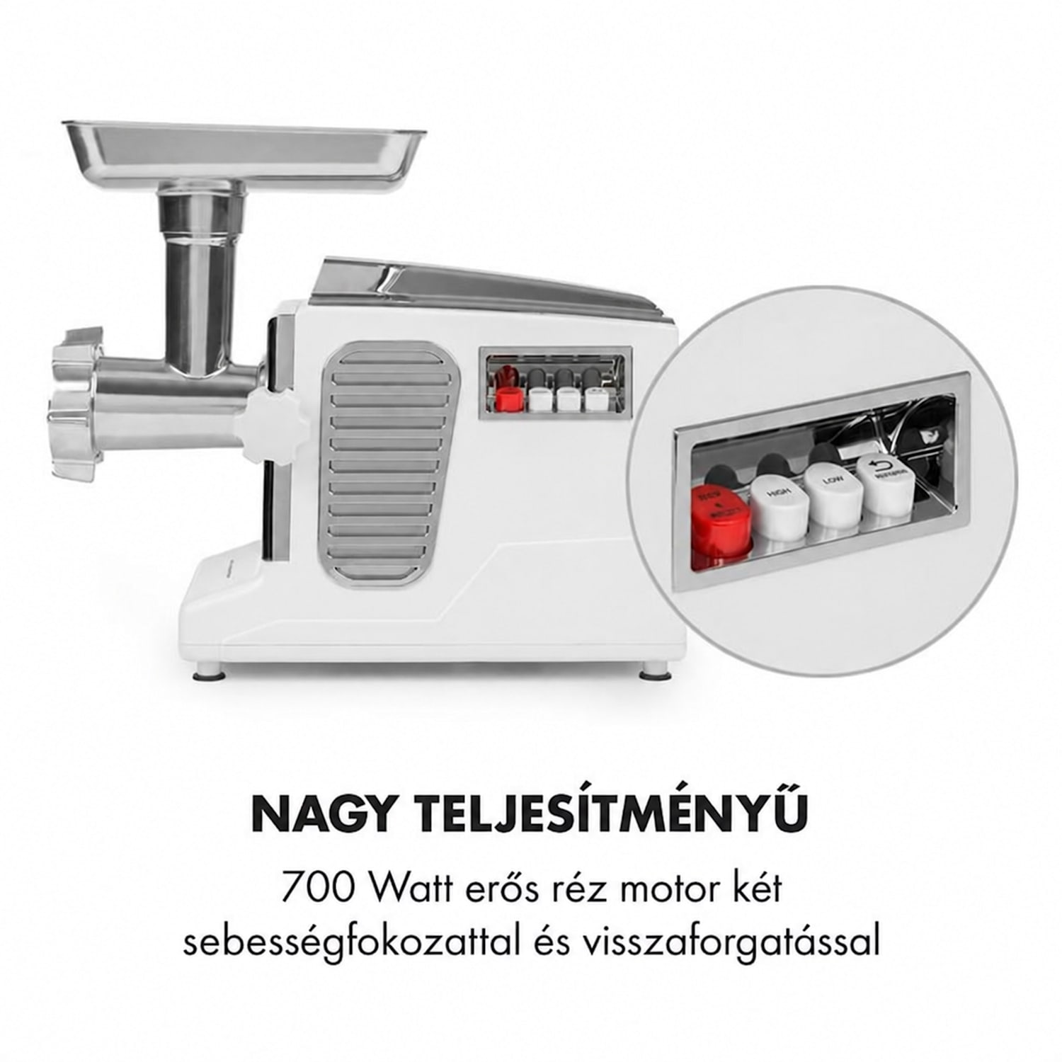 Kraftprotz, elektromos húsdaráló, 700 W, réz motor, fehér/ezüst Fehér