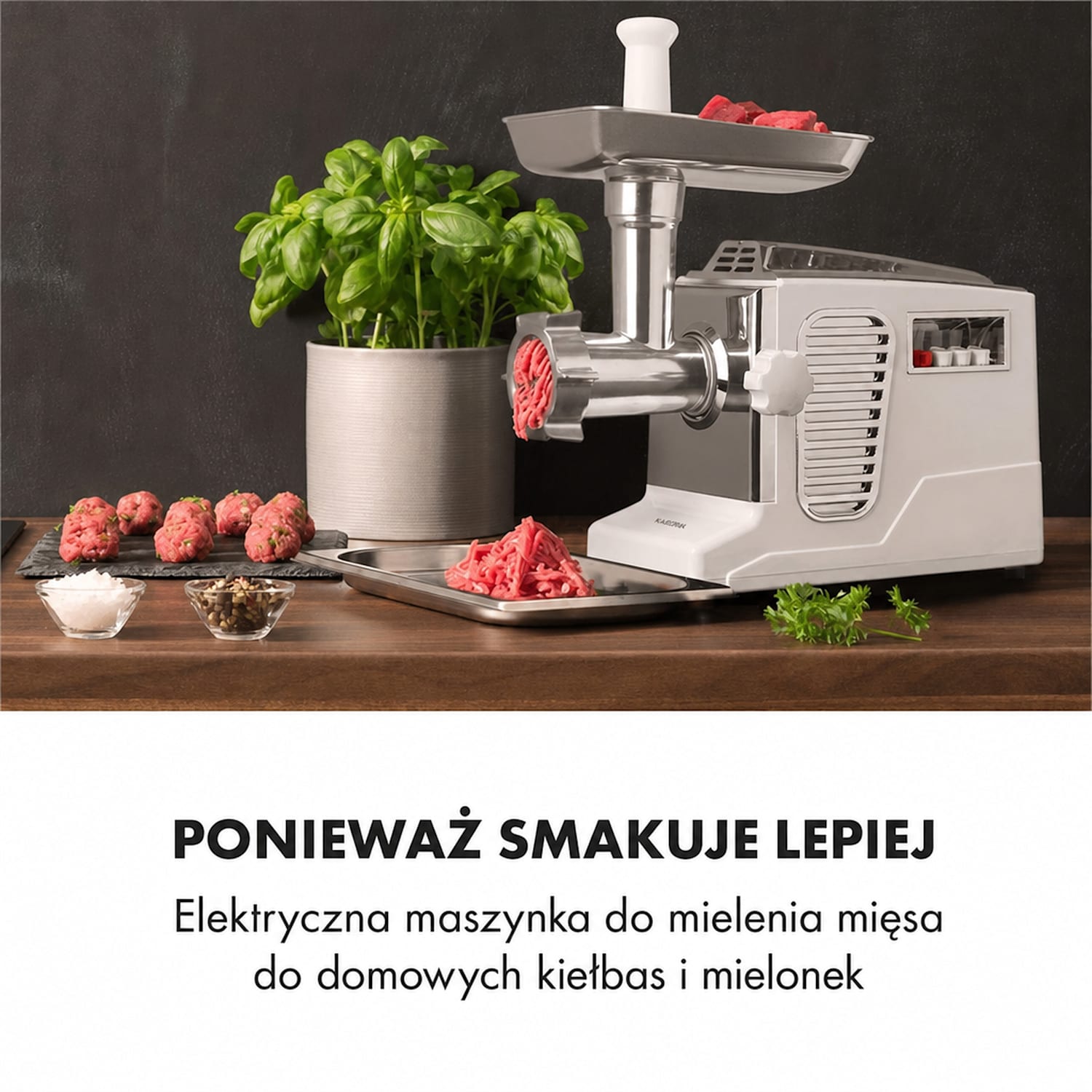 Kraftprotz, maszynka do mielenia mięsa, 700 W, silnik miedziany, kolor biały/srebrny Biały