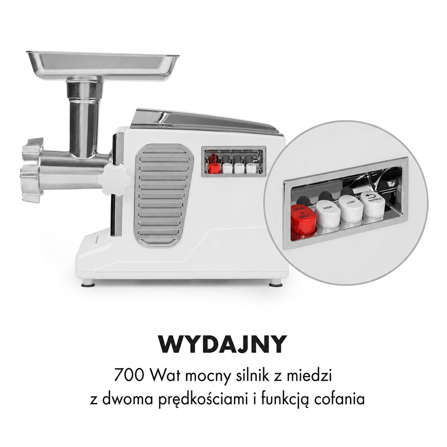 Kraftprotz, maszynka do mielenia mięsa, 700 W, silnik miedziany, kolor biały/srebrny Biały