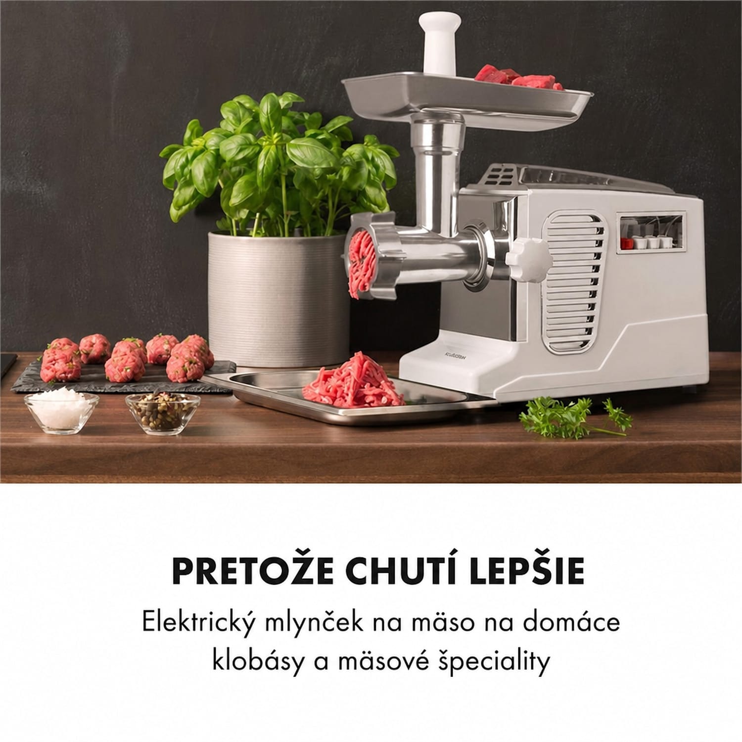 Kraftprotz, elektrický mlynček na mäso, 700 W, medený motor, biely/strieborný Biela