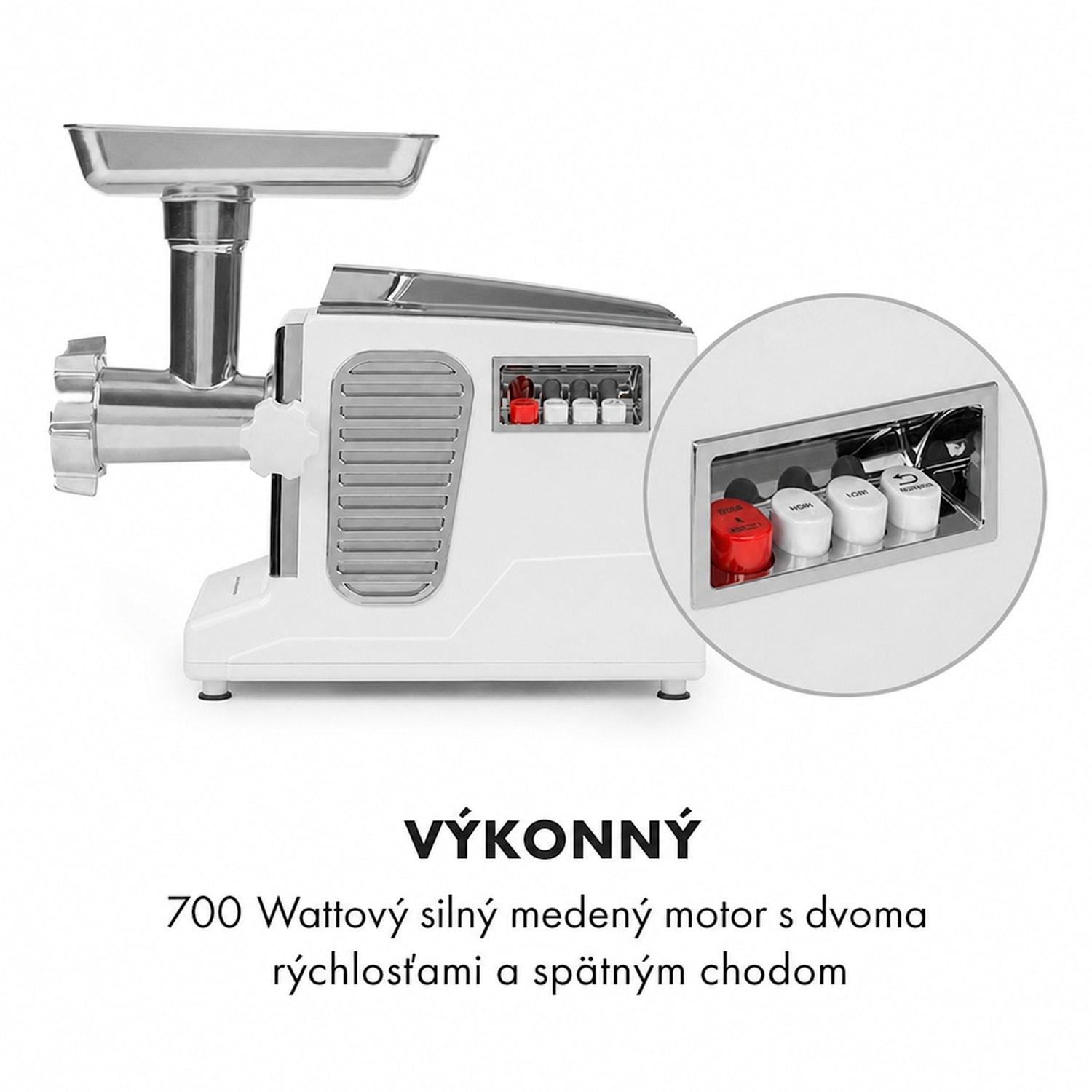 Kraftprotz, elektrický mlynček na mäso, 700 W, medený motor, biely/strieborný Biela