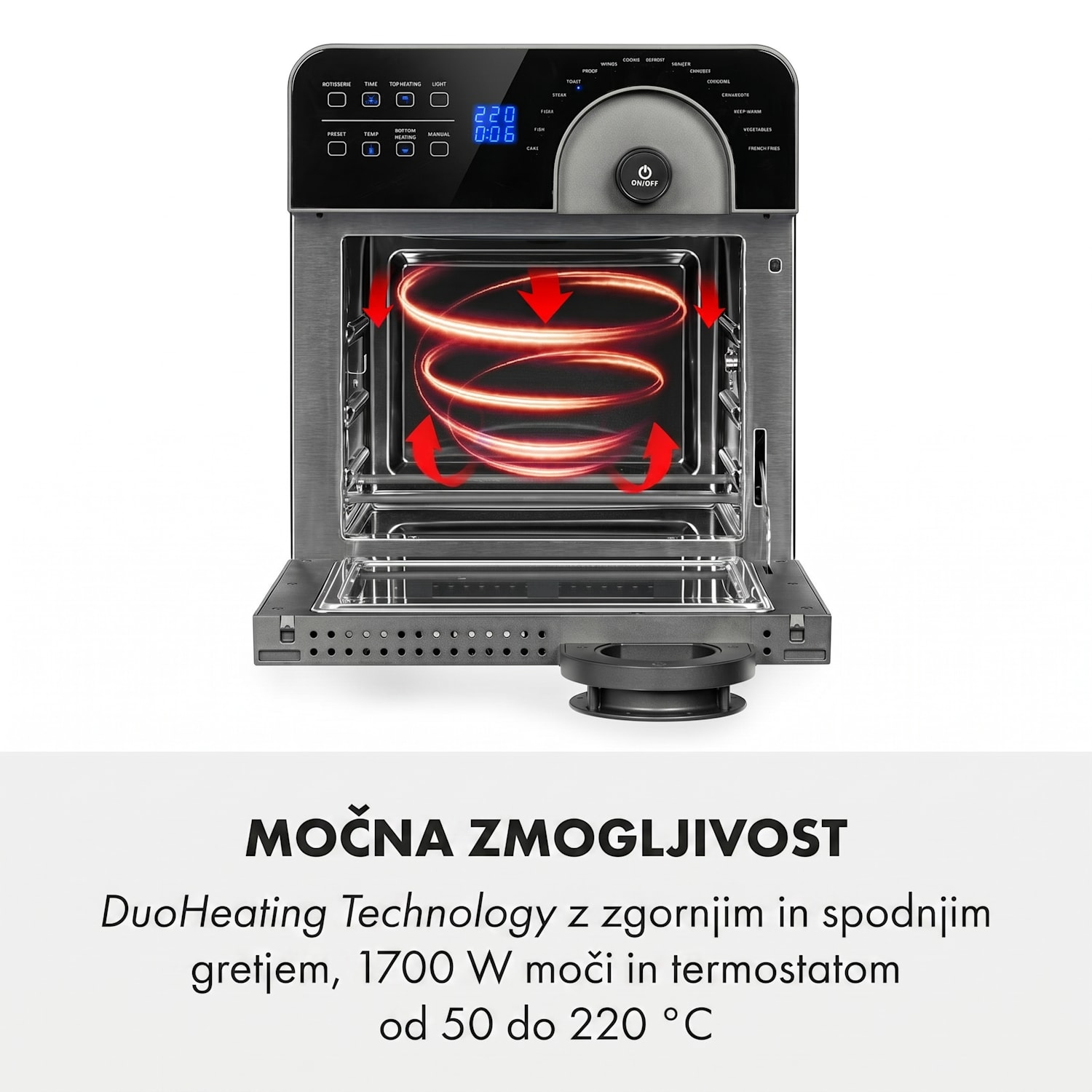 AeroVital Cube Chef Cvrtnik na vroč zrak 1700 W 14 litrov 16 programov zgornje in spodnje ogrevanje Črna