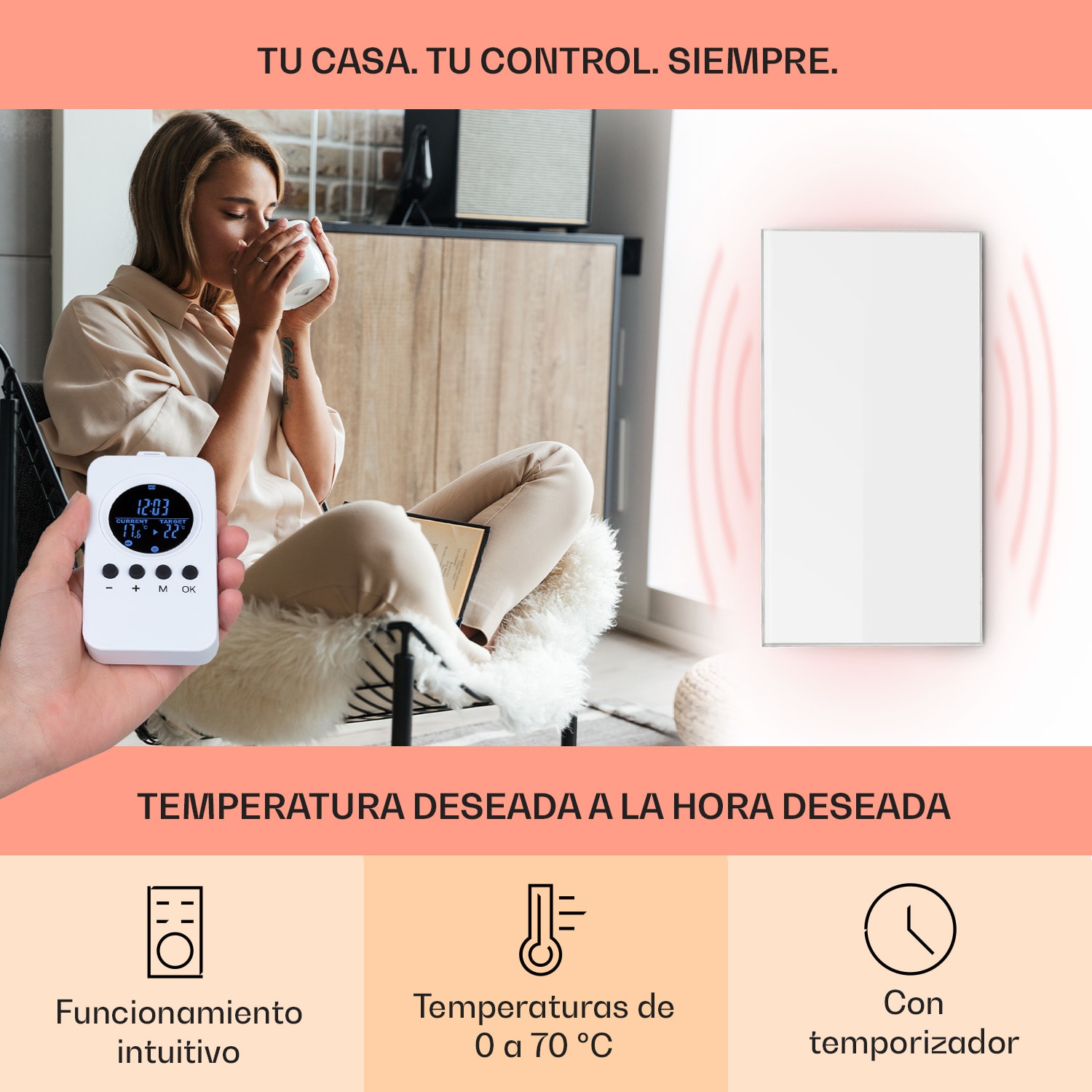 Wonderwall Air 60 calefactor de infrarrojos 101x60cm 600W instalación en la pared mando a distancia 101 x 60 cm