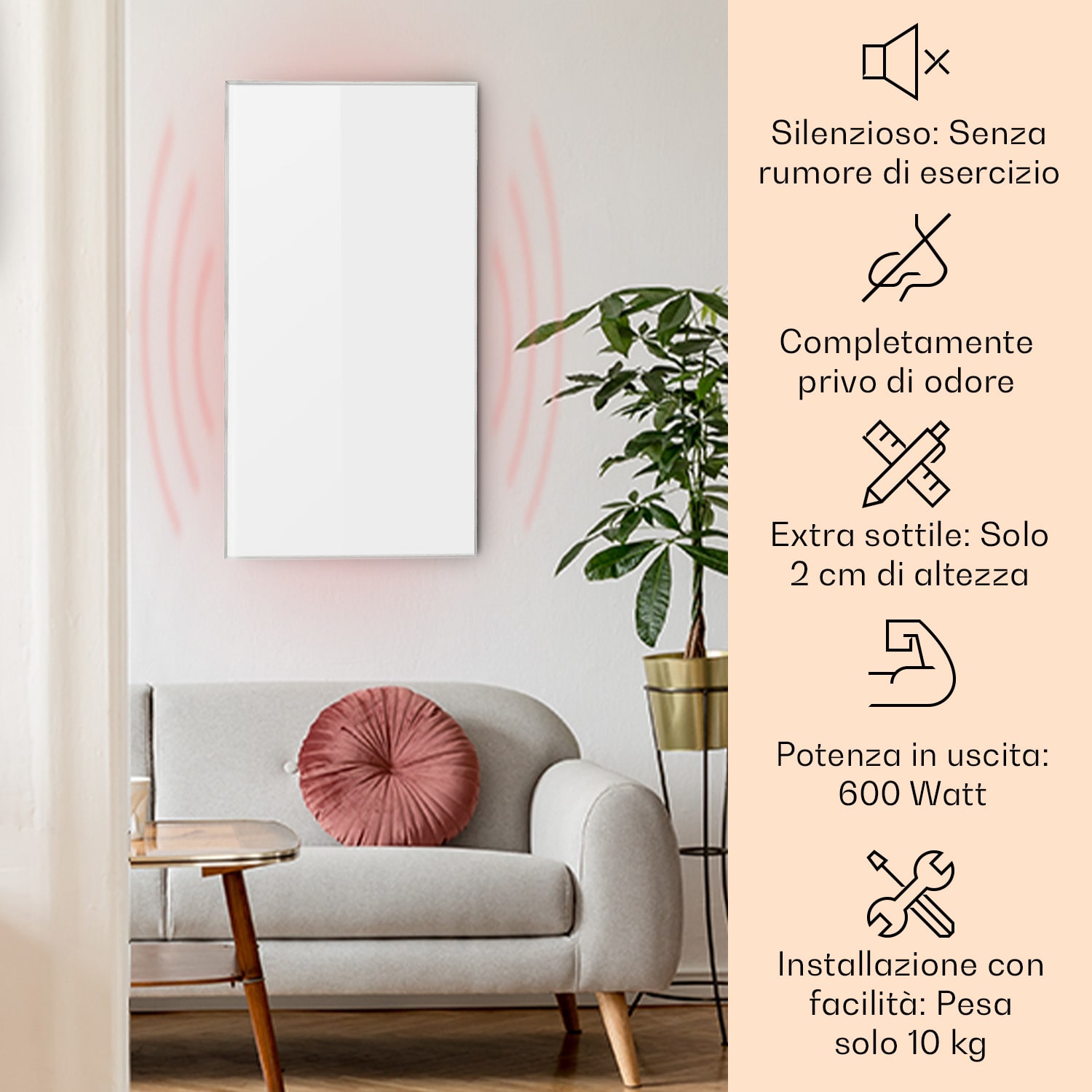 Wonderwall Air 60 - Pannello riscaldante a infrarossi, 101 x 60 cm, 600W, installazione a parete, telecomando 101 x 60 cm
