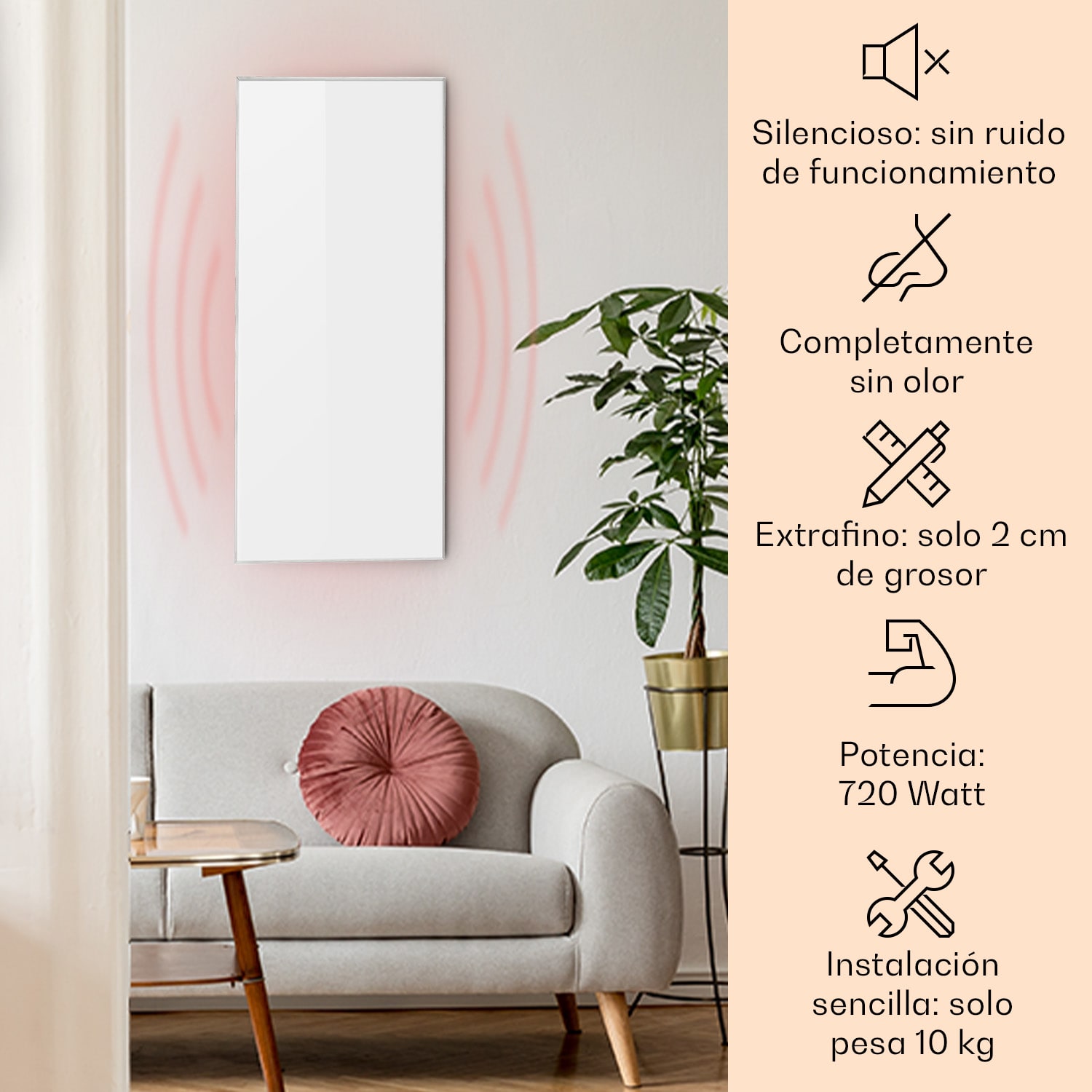 Wonderwall Air 72 calefactor de infrarrojos 120x60cm 720W instalación en la pared mando a distancia 120 x 60 cm