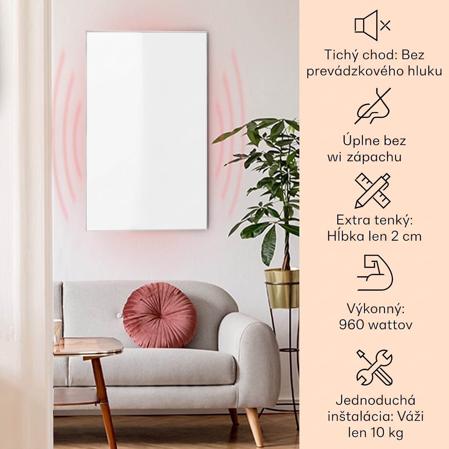 Wonderwall Air 96, infračervený ohrievač, 120 x 81 cm, 960 W, nástenná montáž, diaľkový ovládač, biely 120 x 80 cm | 960 W | Nie