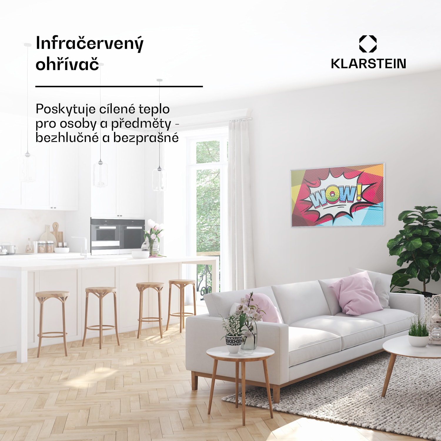 Wonderwall Air Art 60, infračervený ohřívač, nástěnný, 101 x 60 cm, 600 W, dálkové ovládání 