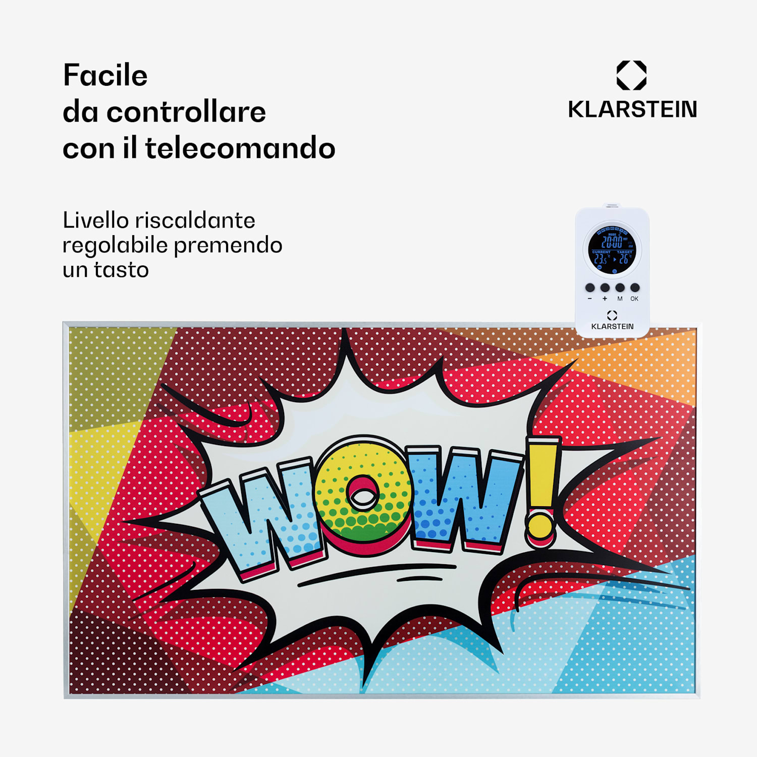 Wonderwall Air 60 - Pannello radiante a infrarossi, 101 x 60 cm, 600W, installazione a parete, telecomando 100 x 60 cm | 600 W | Pop art
