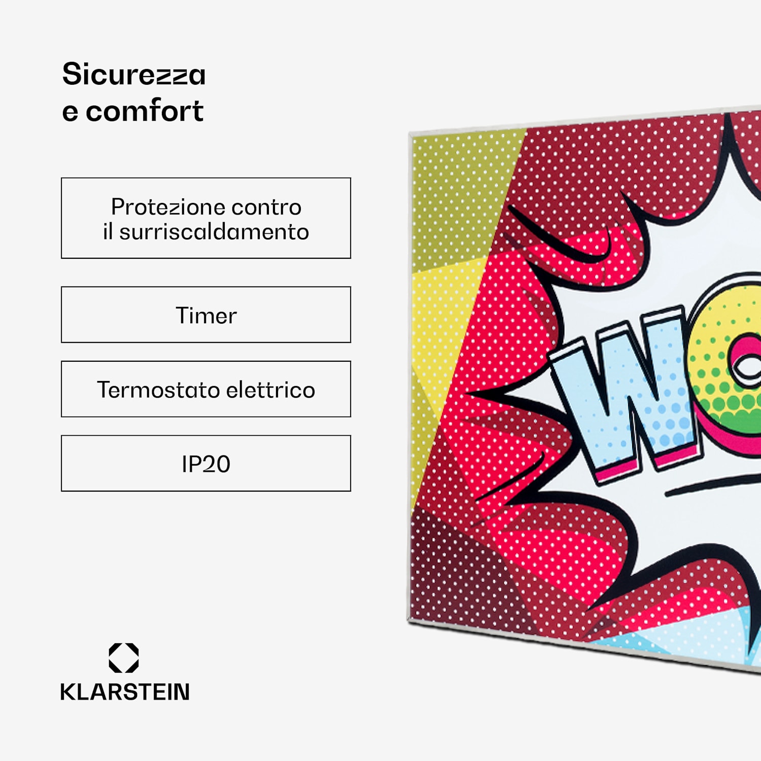 Wonderwall Air 60 - Pannello radiante a infrarossi, 101 x 60 cm, 600W, installazione a parete, telecomando 100 x 60 cm | 600 W | Pop art