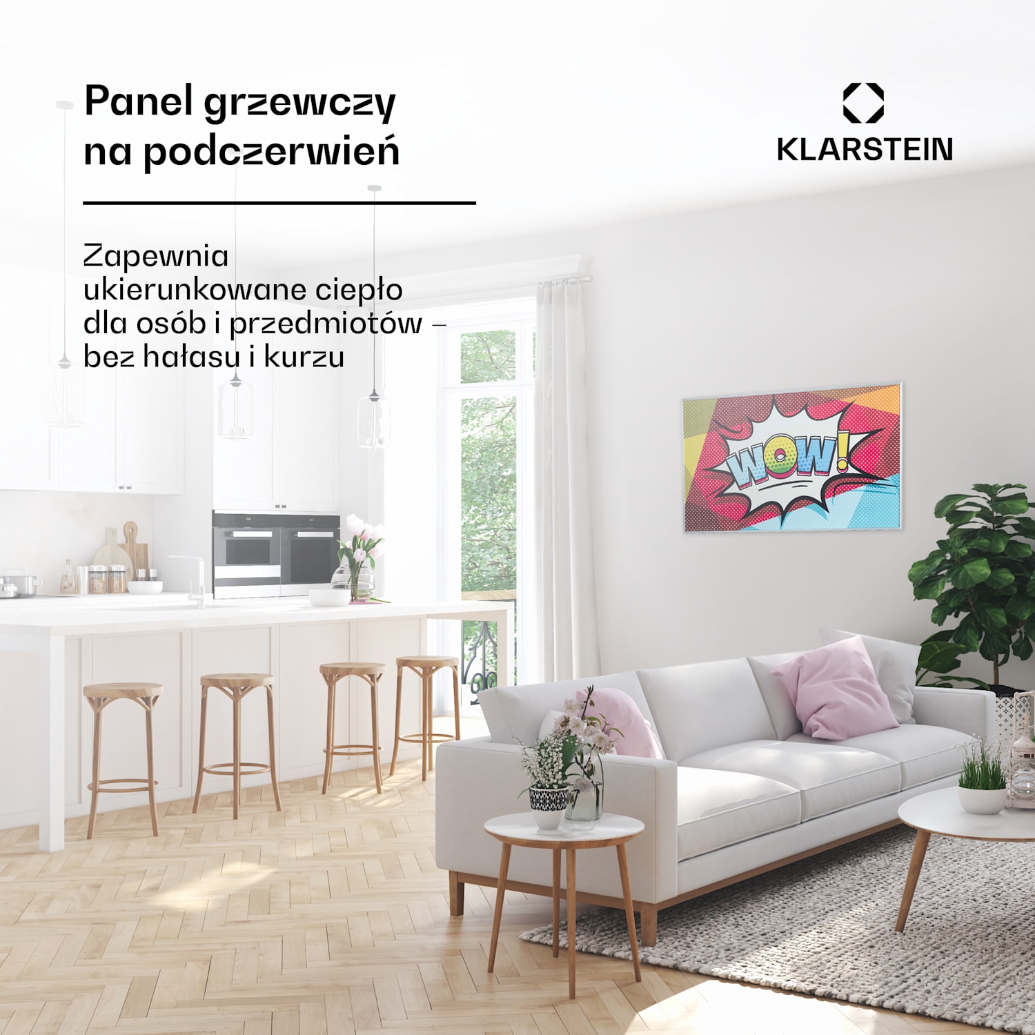 Wonderwall Air Art 60, panel grzewczy na podczerwień, grzejnik, 101 x 60 cm, 600 W, montaż na ścianie, pilot 