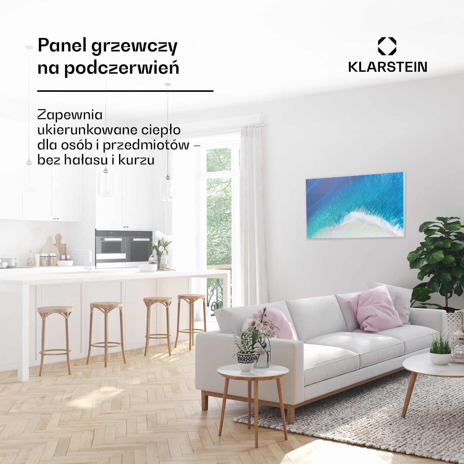 Wonderwall Air Art Strand, panel grzewczy na podczerwień, grzejnik, 101 x 60 cm, 600 W, montaż na ścianie, pilot 