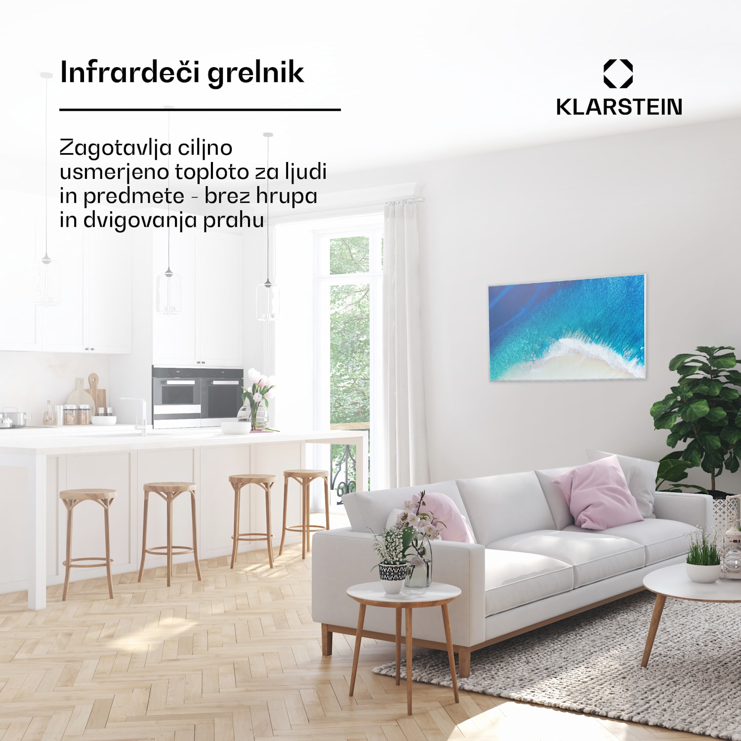 Wonderwall Air Art  Strand, infrardeči grelnik, 101 x 60 cm, 600 W, stenska namestitev, daljinski upravljalnik 