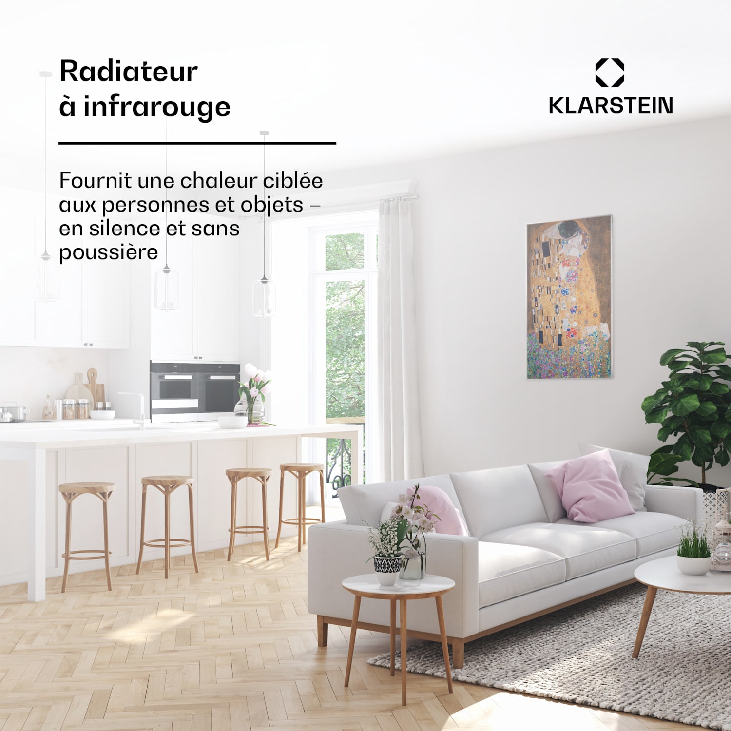 Wonderwall Air Art Kuss radiateur infrarouge 101 x 60 cm 600 W Installation murale Télécommande 60 x 100 cm | 600 W