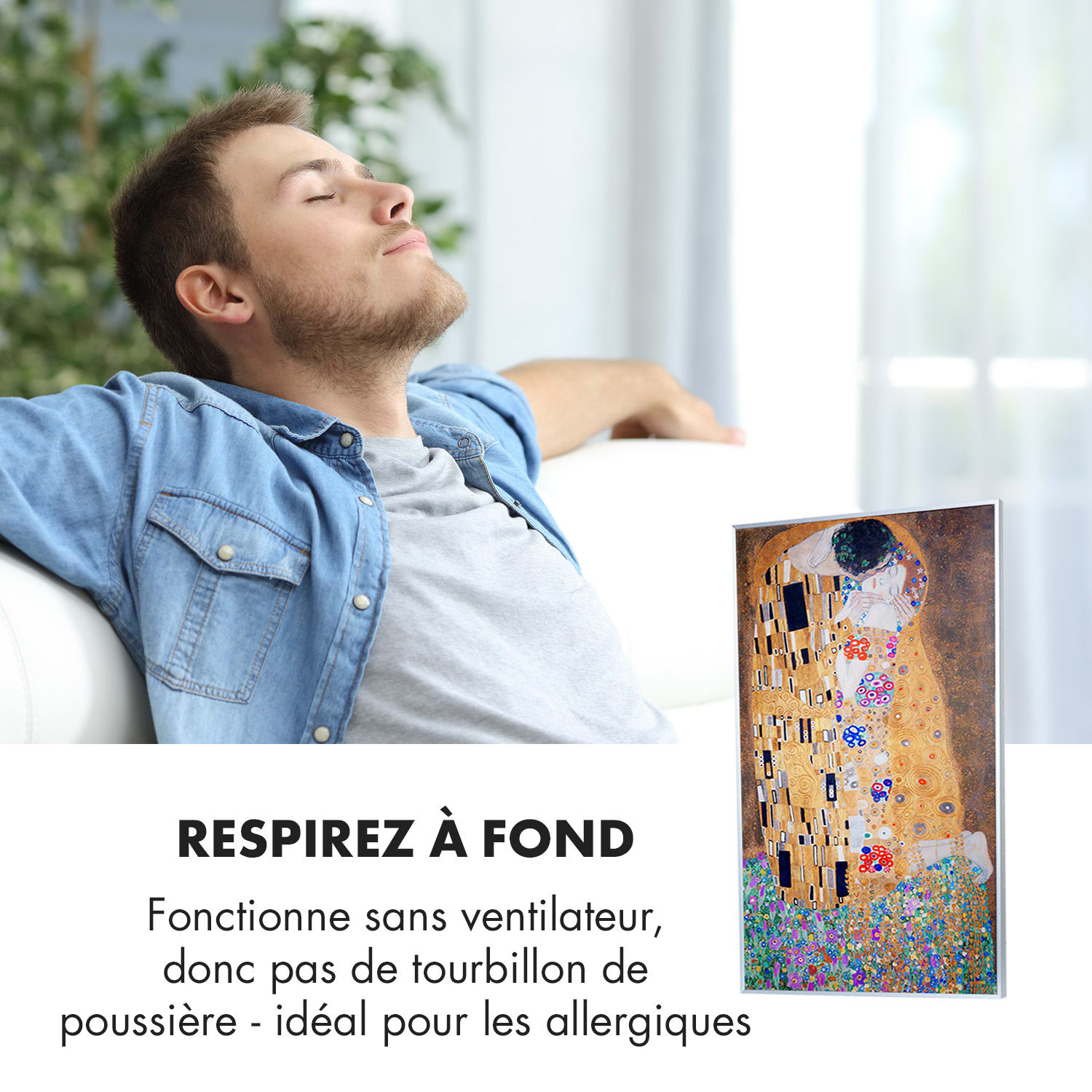 Wonderwall Air Art Kuss radiateur infrarouge 101 x 60 cm 600 W Installation murale Télécommande 60 x 100 cm | 600 W