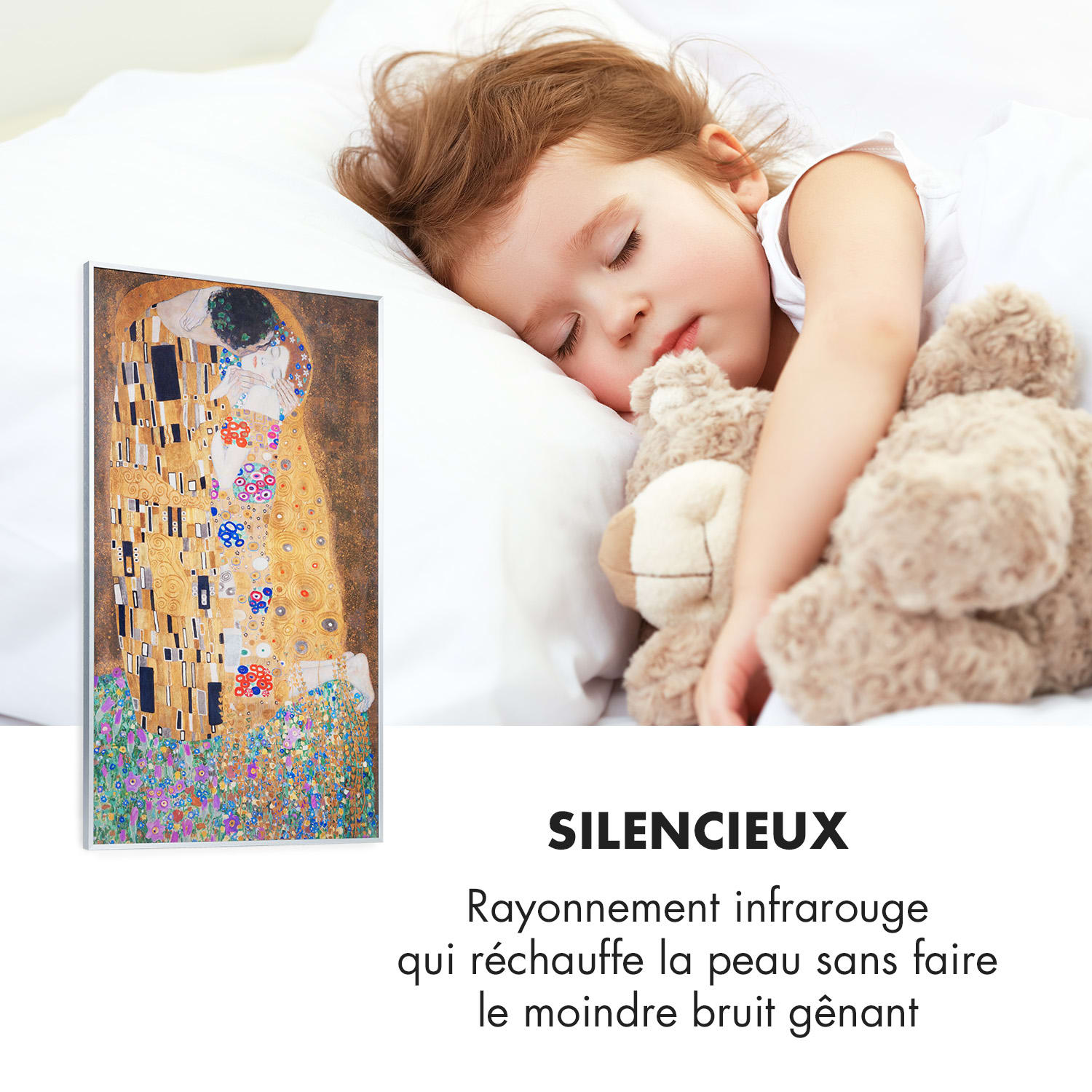 Wonderwall Air Art Kuss radiateur infrarouge 101 x 60 cm 600 W Installation murale Télécommande 60 x 100 cm | 600 W