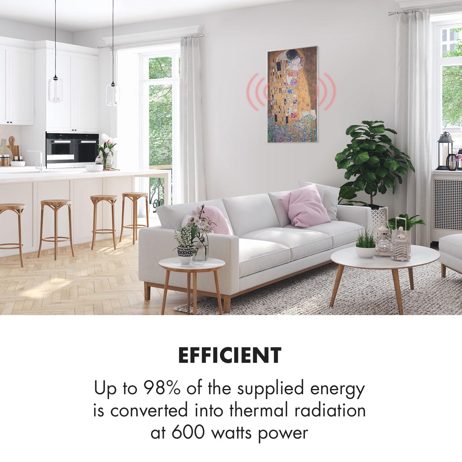 Wonderwall Air Art Kuss infraroodverwarming 101x60cm 600W wandmontage afstandsbediening 