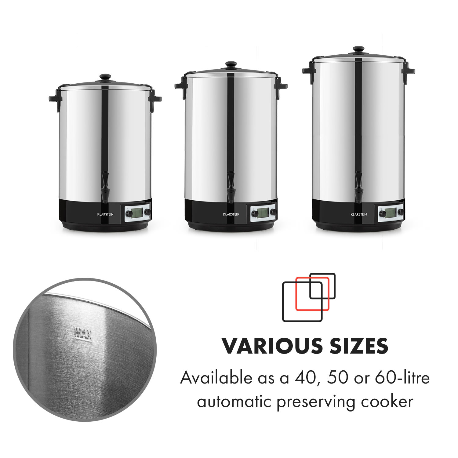 Konfistar 50, digital, fierbător și aparat de conservare, recipient pentru băuturi, 50L, 100 ° C, 180 min, 2500 W 