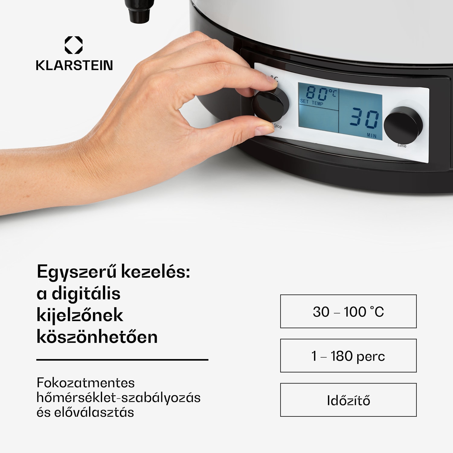 KonfiStar 60, befőzőautomata, italadagoló, 60 l, 2500 W, 100 °C, 180 perc, digitális 