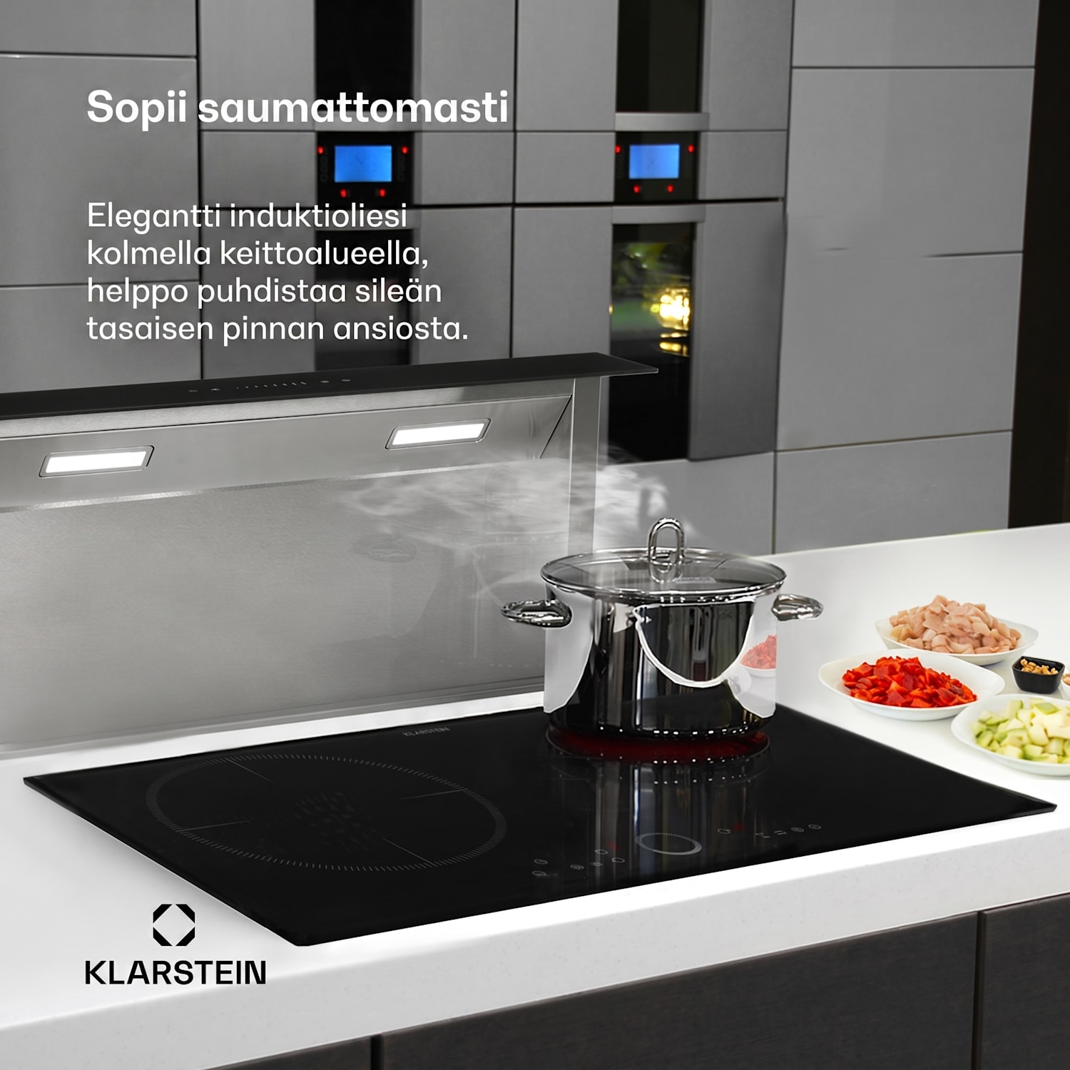 Delicatessa 80 -induktioliesitaso integroitava 3 keittoaluetta 7400 W lasikeraaminen standardi | 80 cm | Musta Lasi