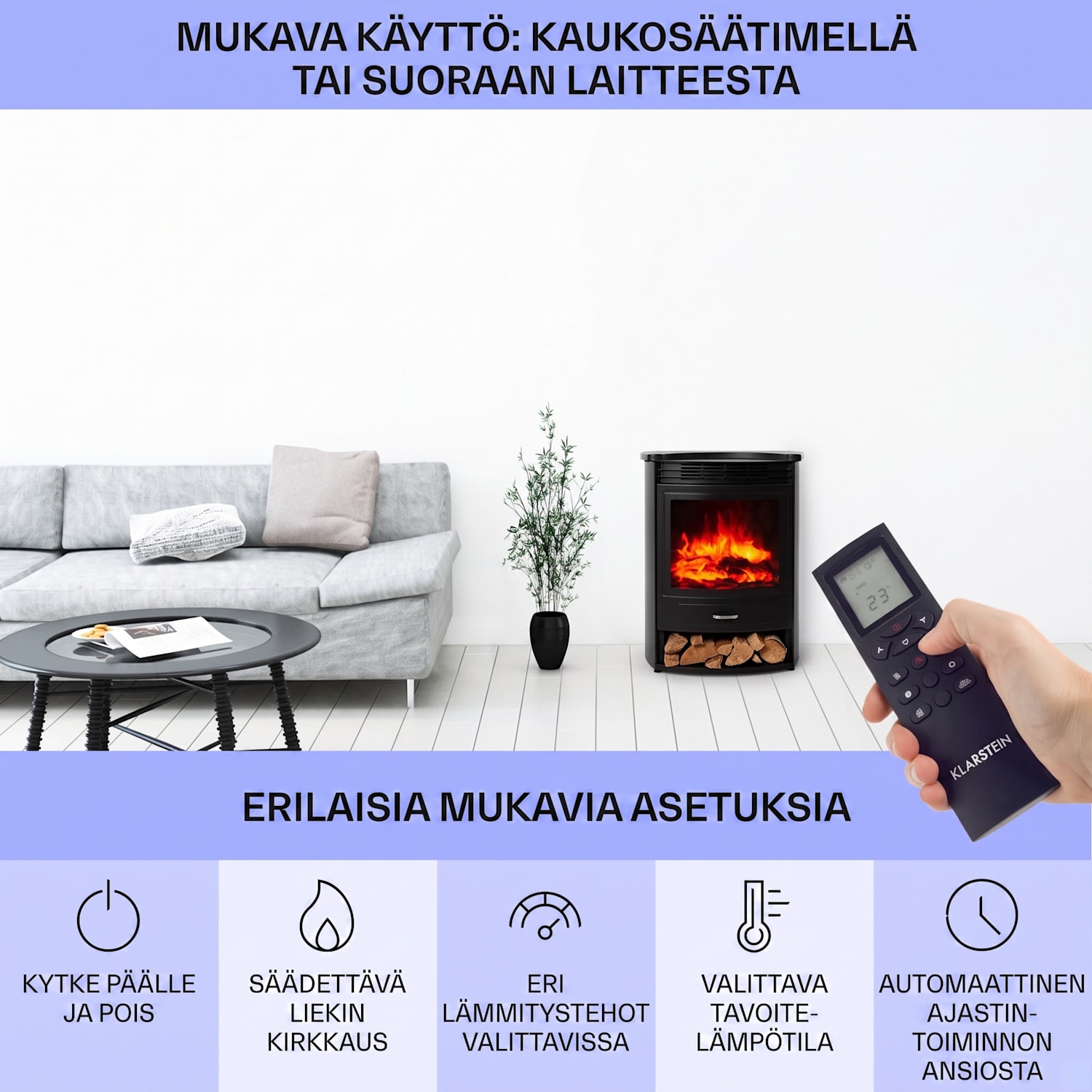 Bormio S sähkötakka 950/1900W termostaatti viikkoajastin Musta