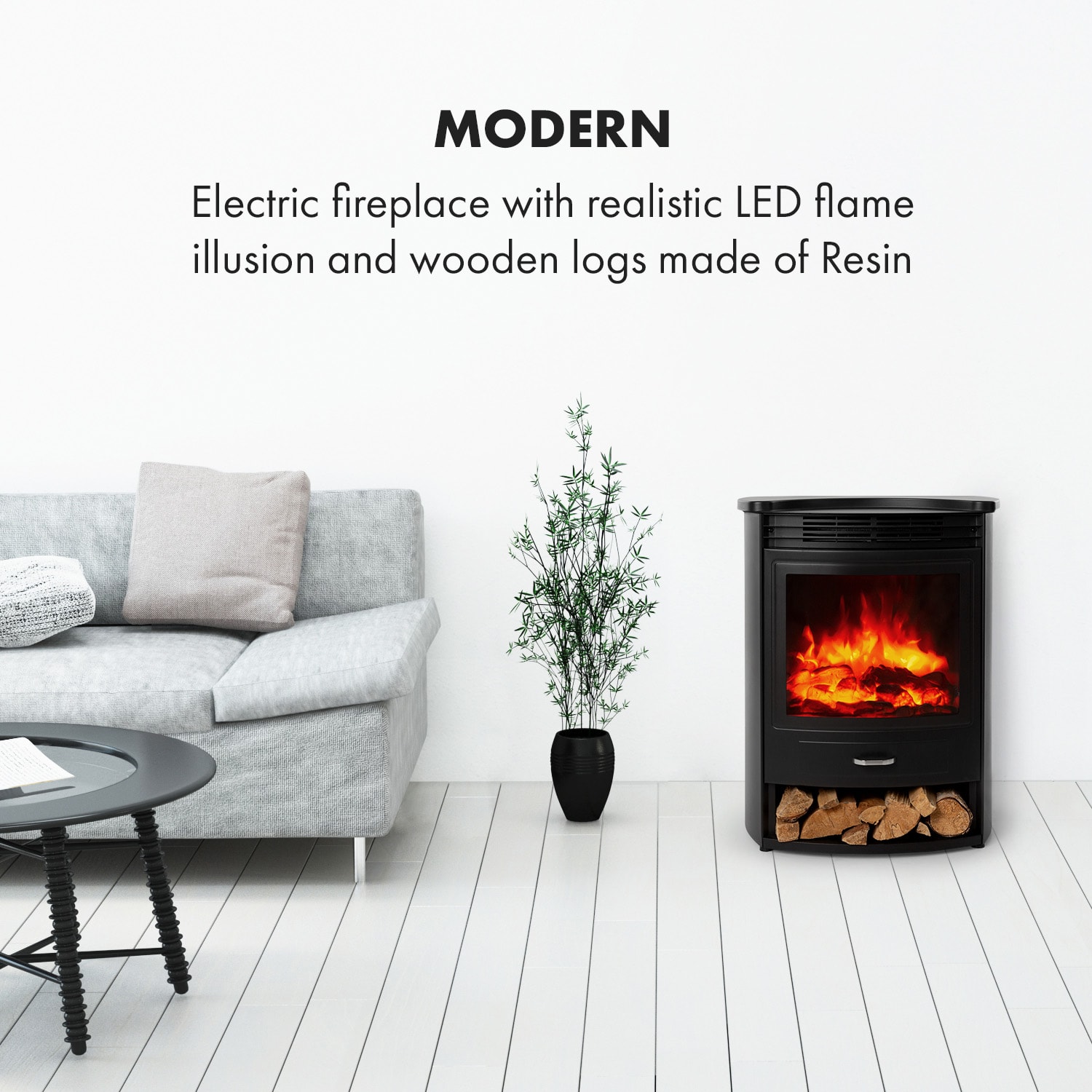 Bormio S Electric Fireplace 950/1900W Thermostat Weekly Timer Black