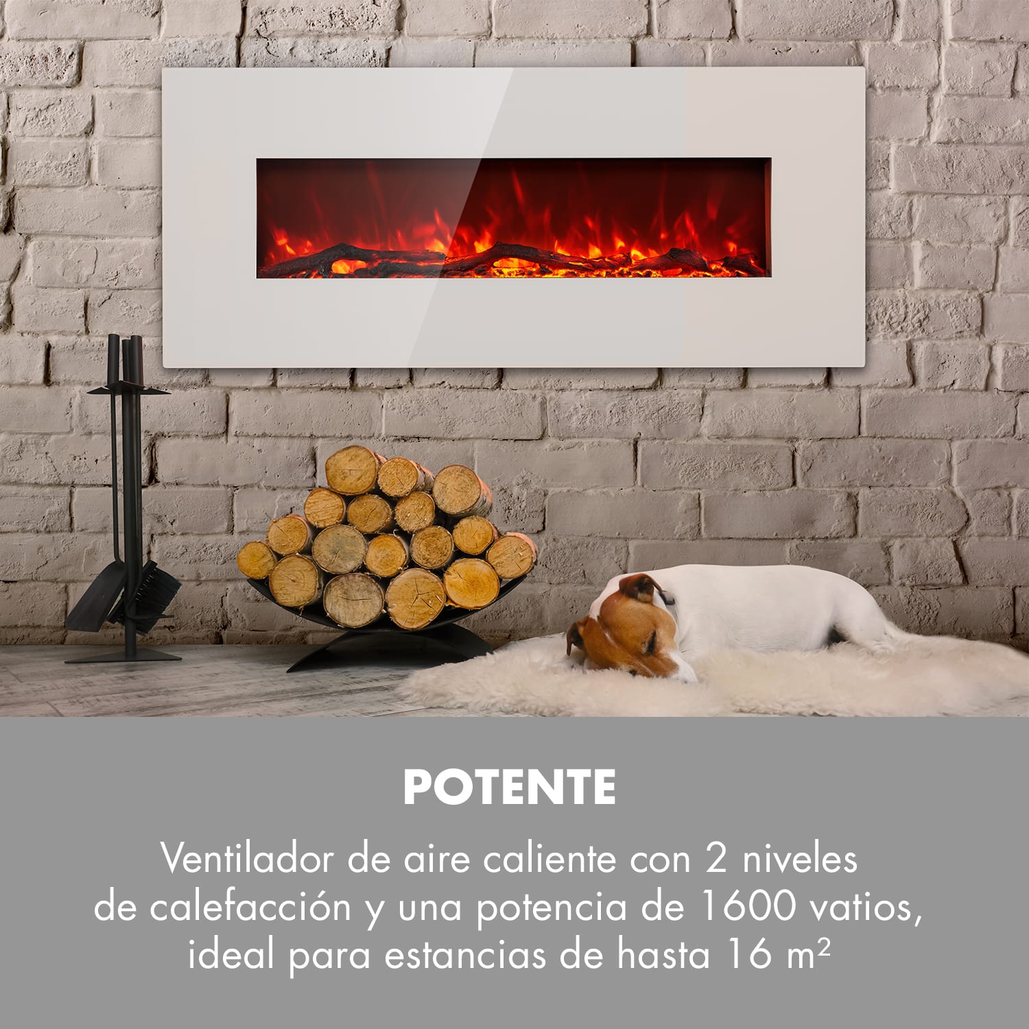 Chimenea eléctrica larga Lausanne 1600W 2 ajustes de calor 128 cm 1600 W | Horizontal | Blanco