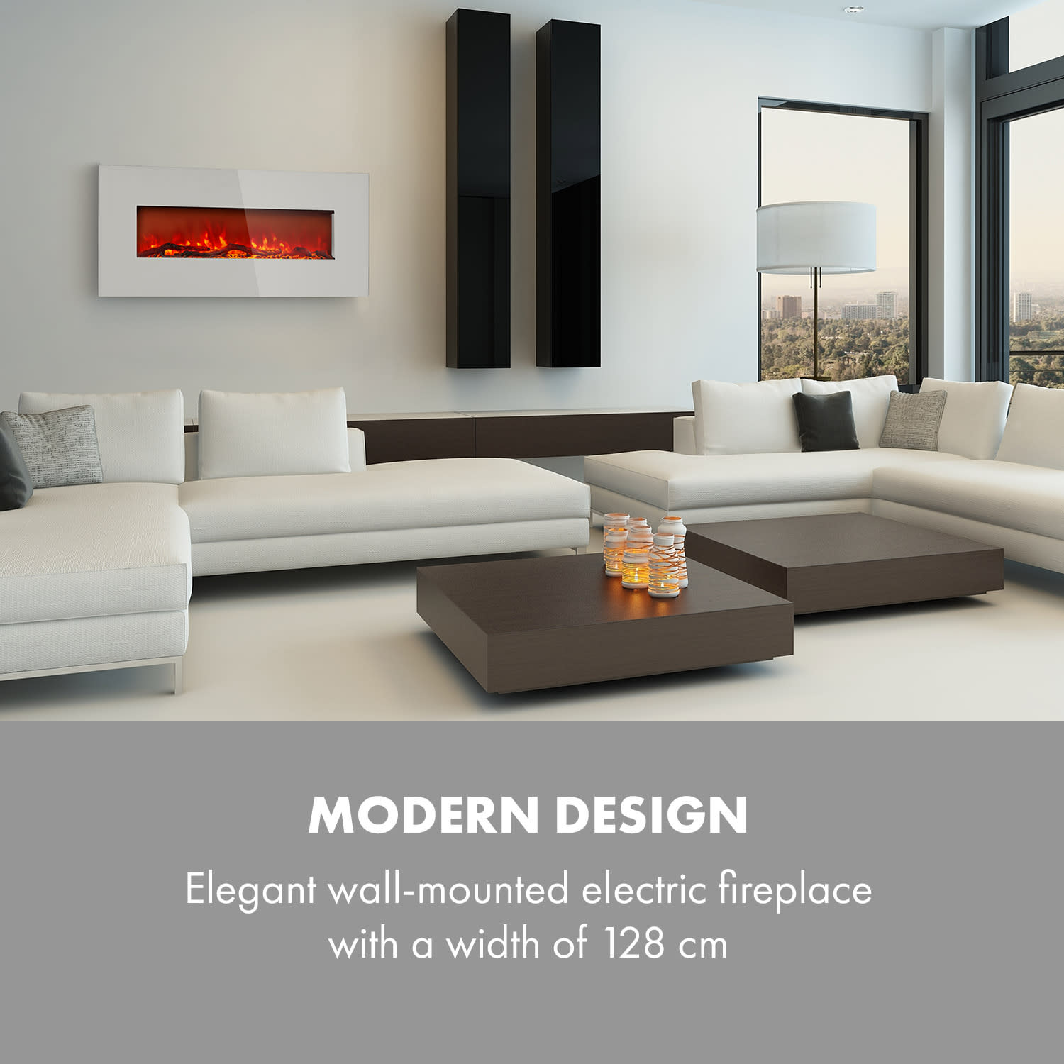 Lausanne Long, elektrický krb, 1600 W, 2 úrovne ohrevu, 128 cm 1600 W | Horizontálny | Biela