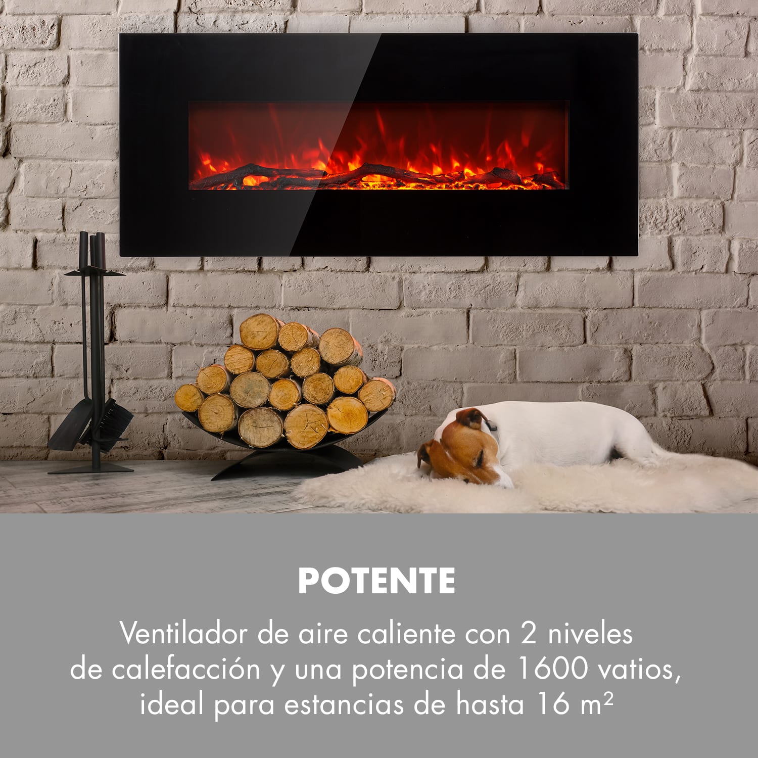 Chimenea eléctrica larga Lausanne 1600W 2 ajustes de calor 128 cm 