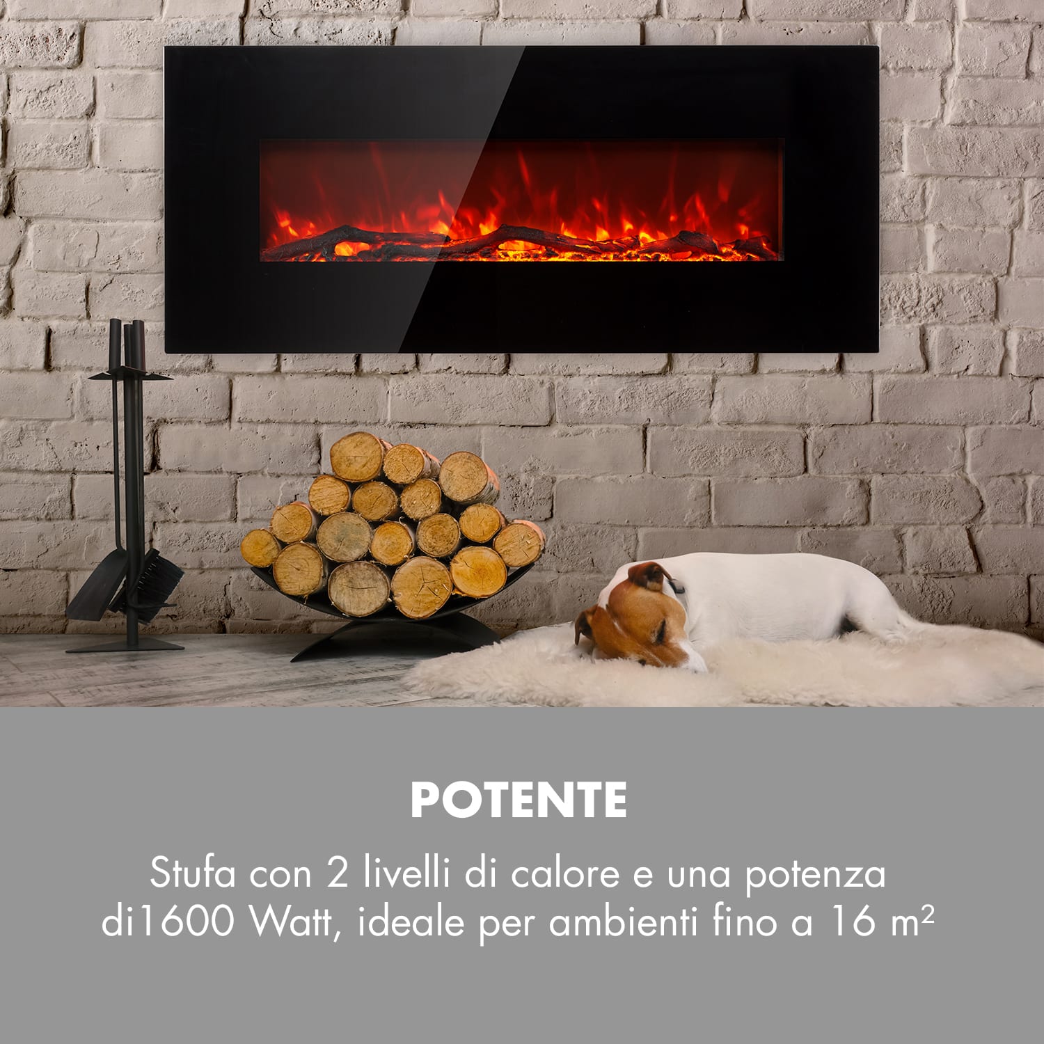 Lausanne Long - Camino elettrico, 1600 W, 2 livelli riscaldanti, 128 cm 