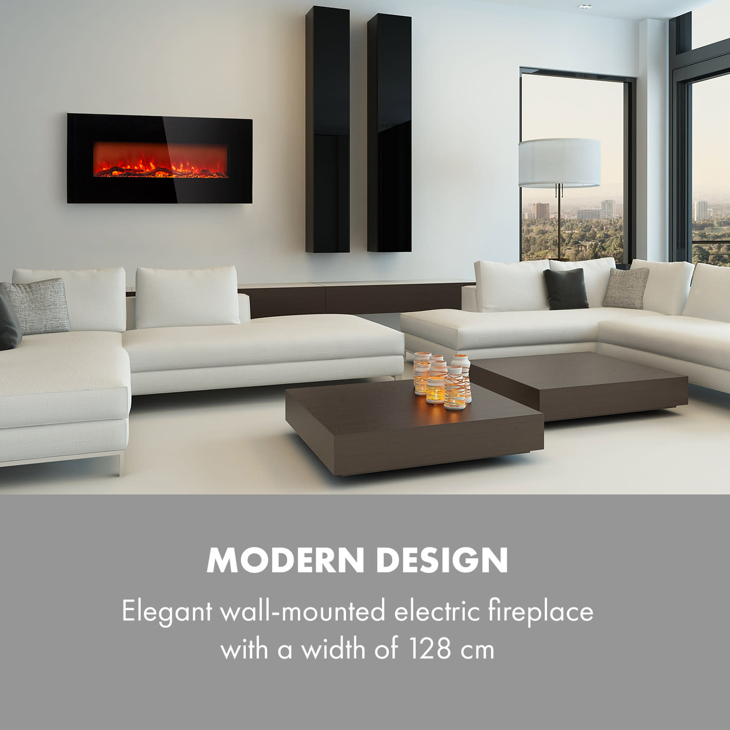 Lausanne Long, elektrický krb, 1600 W, 2 úrovne ohrevu, 128 cm 1600 W | Horizontálny | Čierna