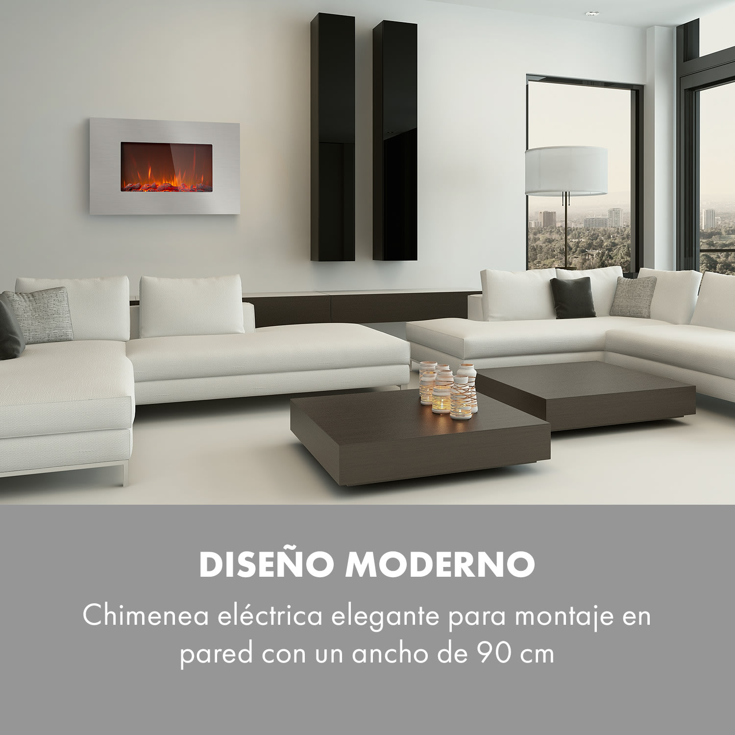 Chimenea eléctrica Lausanne Luxe 2000W 2 ajustes de calor 90 cm acero inoxidable 