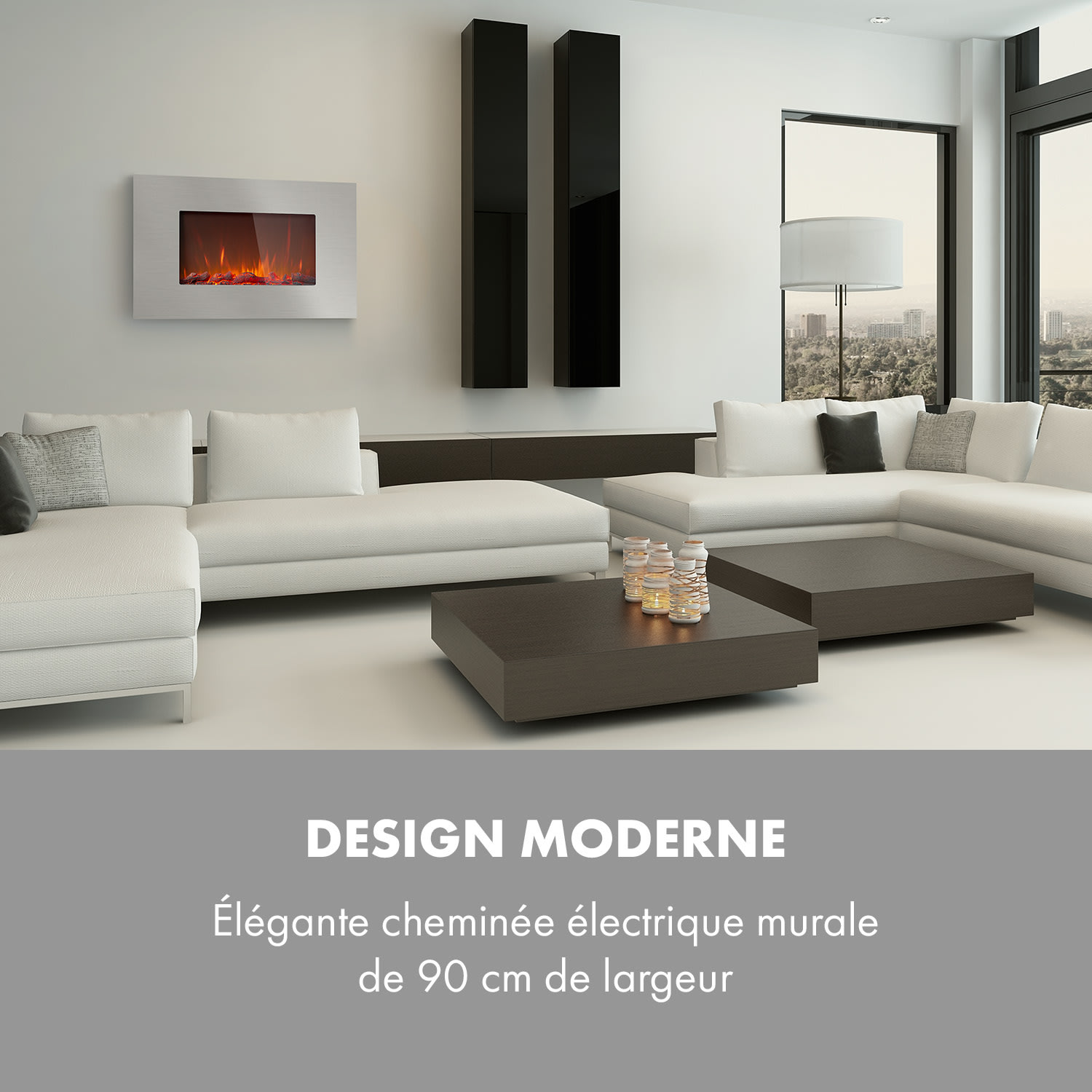 Lausanne Luxe elektrische haard 2000W 2 warmtestanden 90 cm roestvrij staal 2000 W | Horizontaal | Zilver