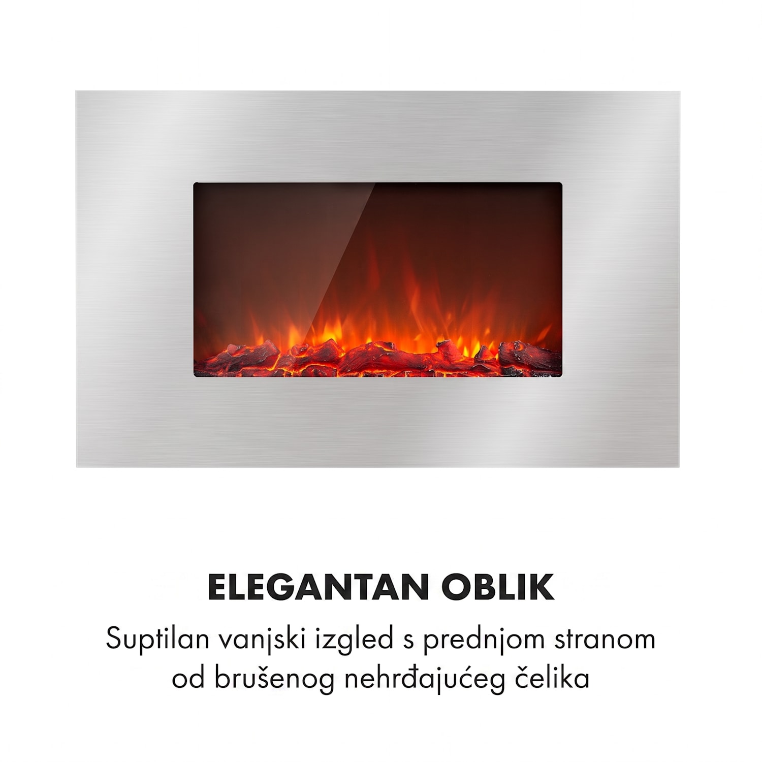 Lausanne Luxe, električni kamin, 2000W, 2 postavke temperature, 90 cm, nehrđajući čelik 2000 W | Horizontalno | Srebro