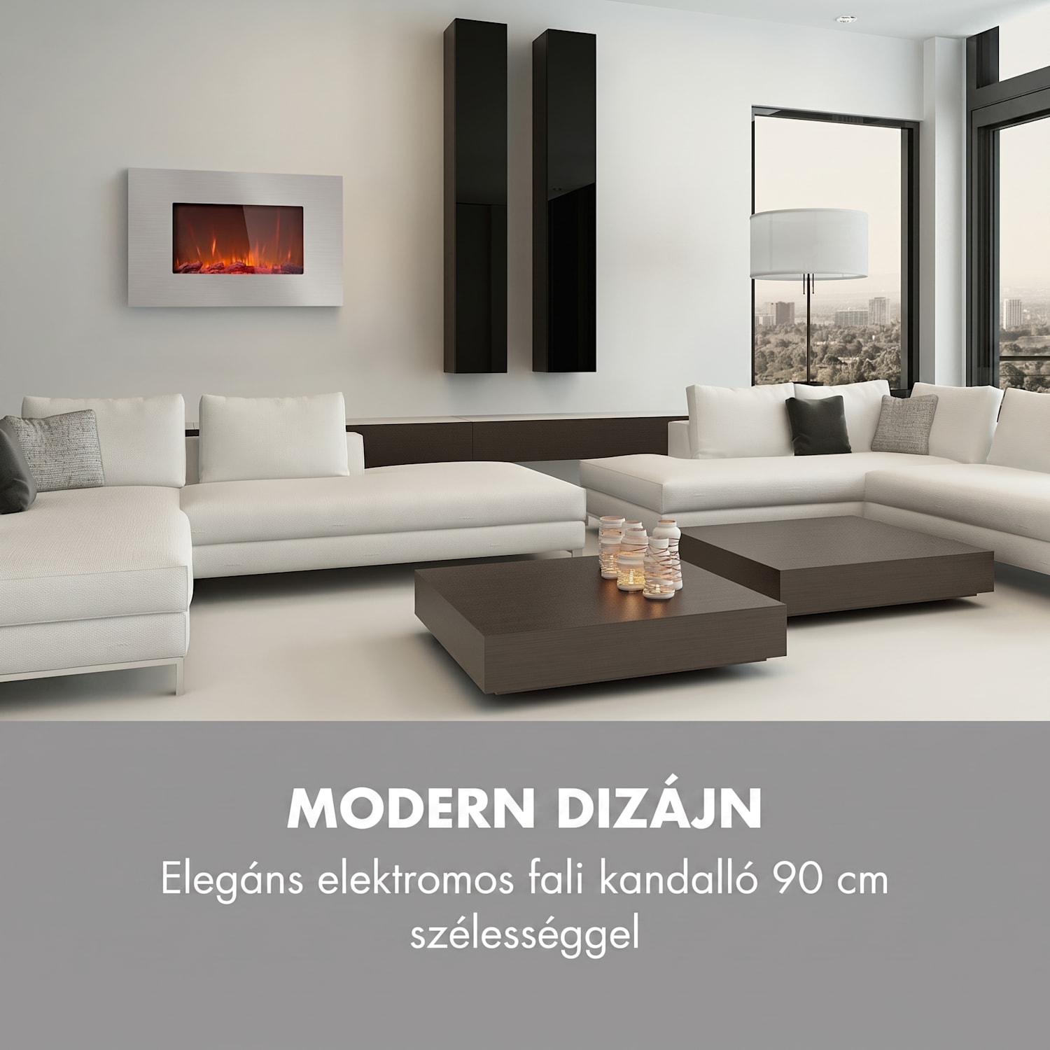 Lausanne Luxe, elektromos kandalló, 2000 W, 2 fűtési fokozat, 90 cm, rozsdamentes acél 