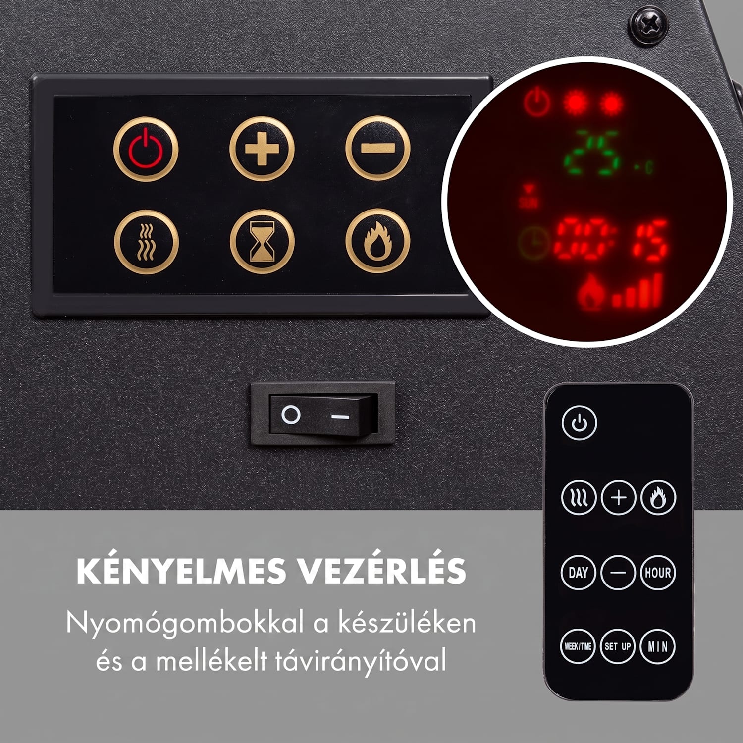 Lausanne Luxe, elektromos kandalló, 2000 W, 2 fűtési fokozat, 90 cm, rozsdamentes acél 