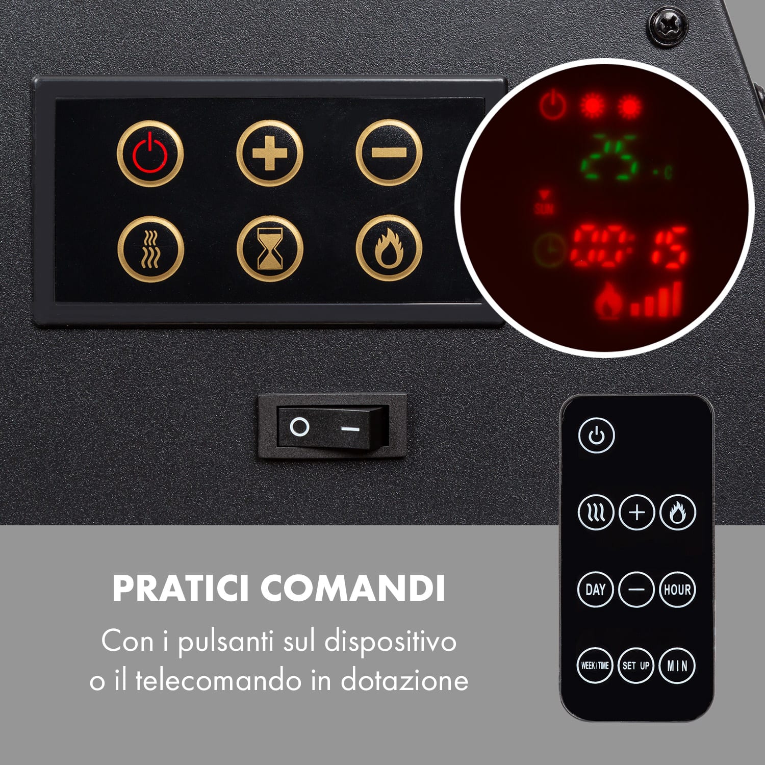 Lausanne Luxe - Camino elettrico, 2000 W, 2 livelli riscaldanti, 90 cm, acciaio inox 2000 W | Orizzontale | Argento
