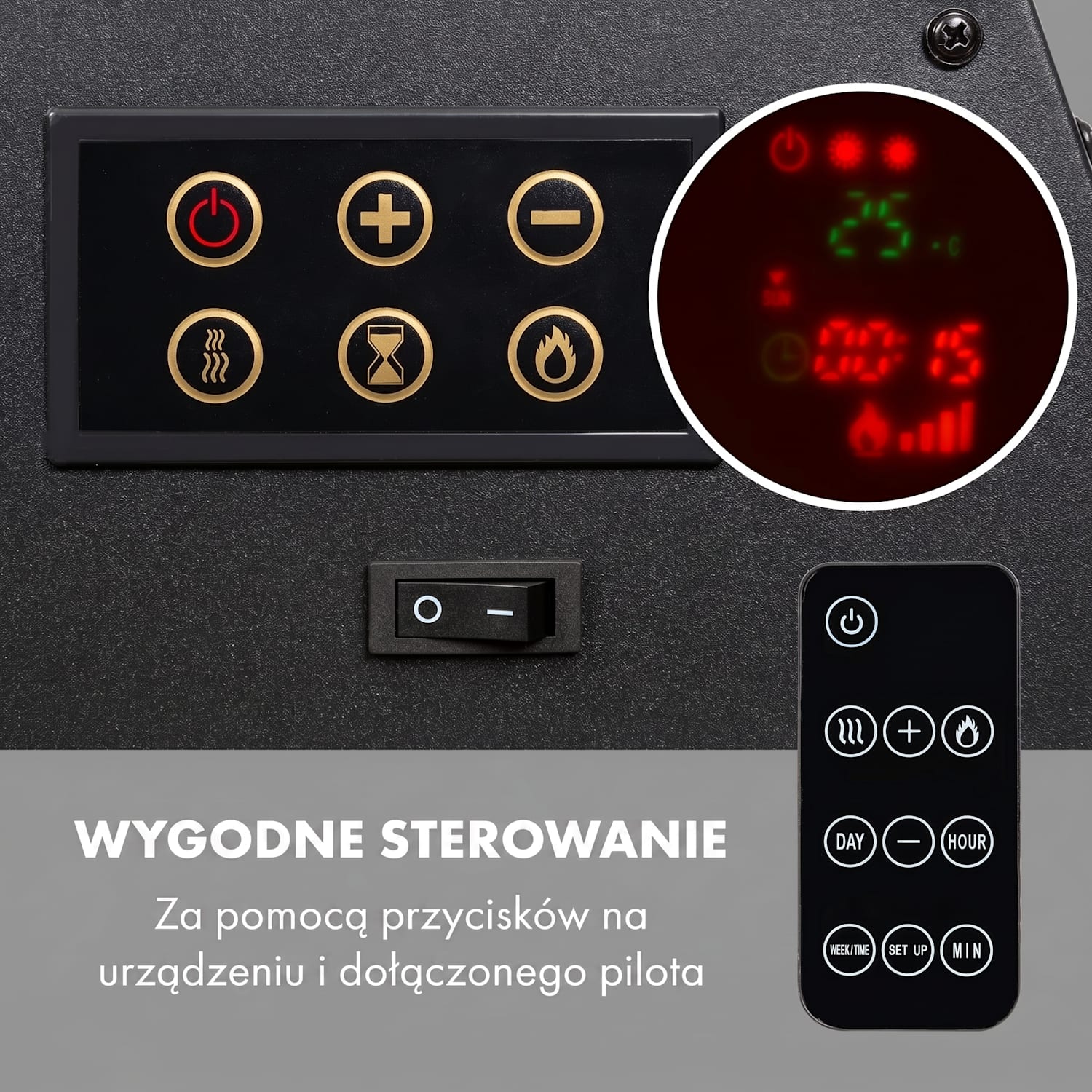 Lausanne Luxe, kominek elektryczny, 2000 W, 2 ustawienia temperatury, 90 cm, stal nierdzewna 2000 W | Poziomy | Srebrny