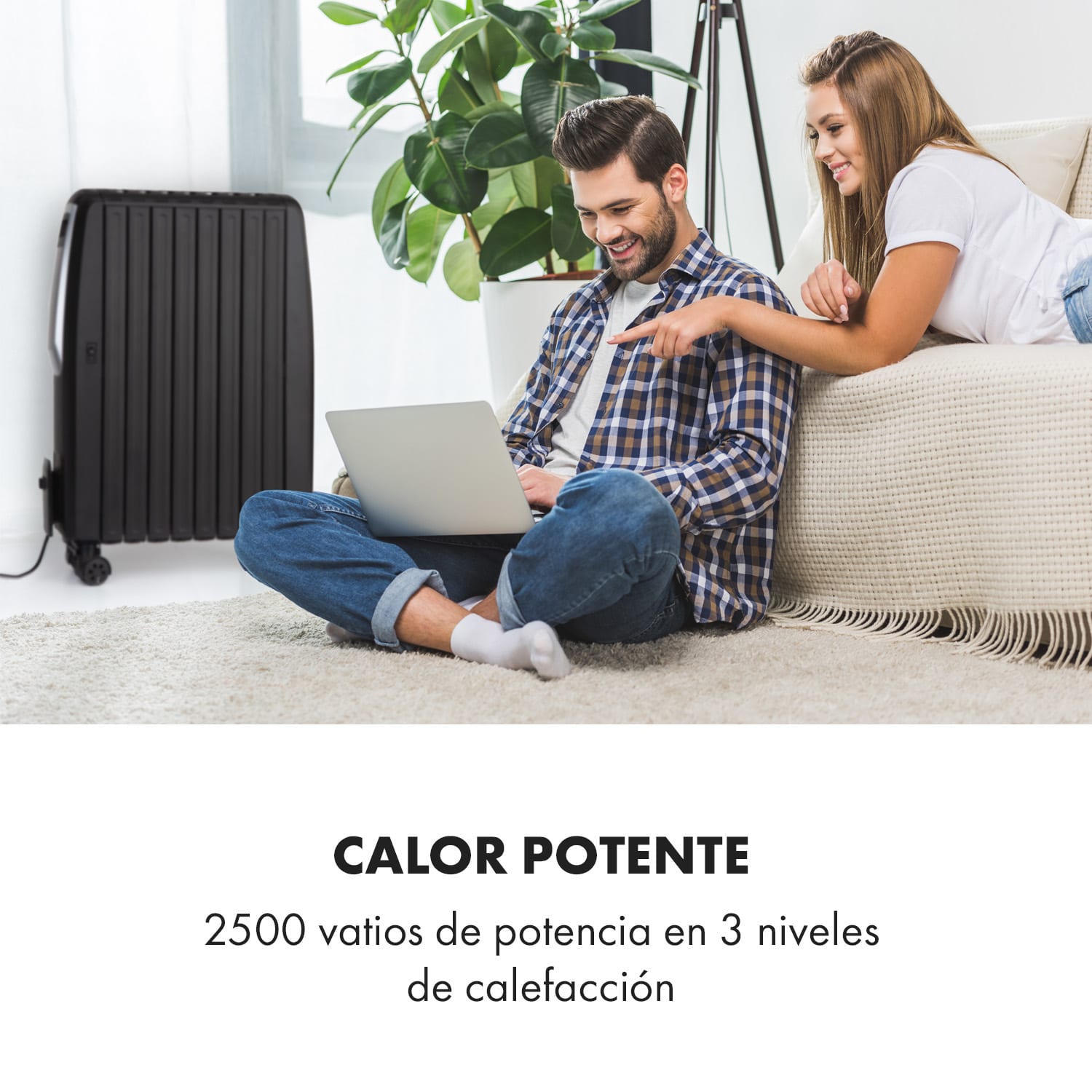 Thermaxx Noir radiador de aceite 2.500 W 10-30 °C temporizador mando a distancia negro 