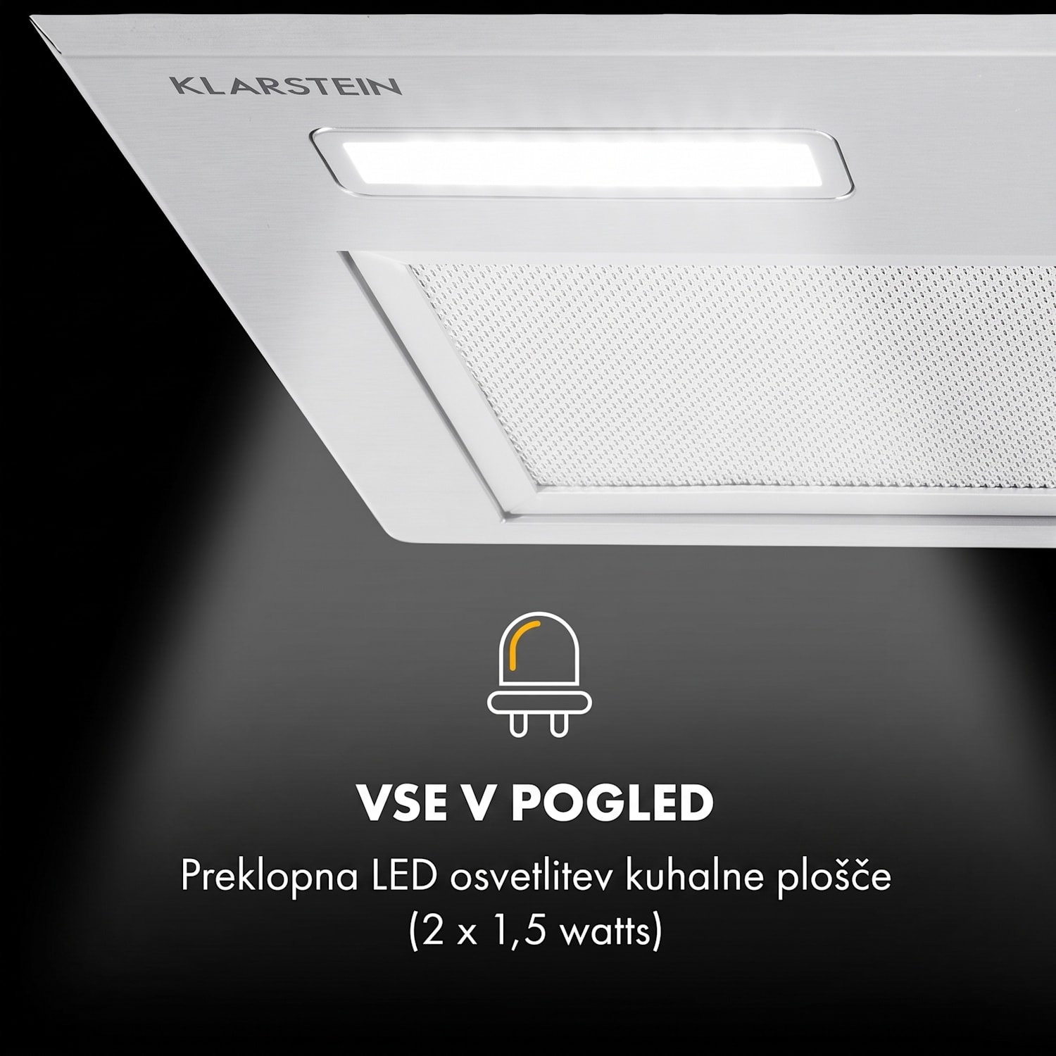 Simplica, napa, vgradna, 52 cm, odvajanje zraka: 440 m³/h, LED, nerjaveče jeklo 52 cm