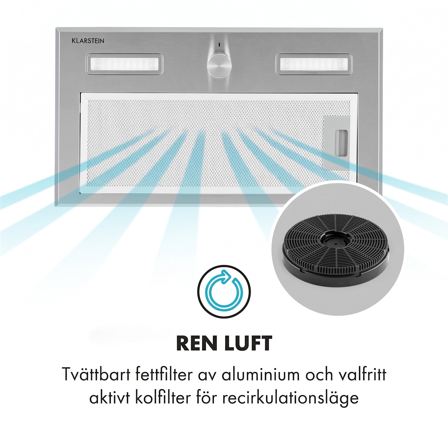 Simplica köksfläkt inbyggnad 52 cm frånluft: 440 m³/h LED rostfritt stål 52 cm