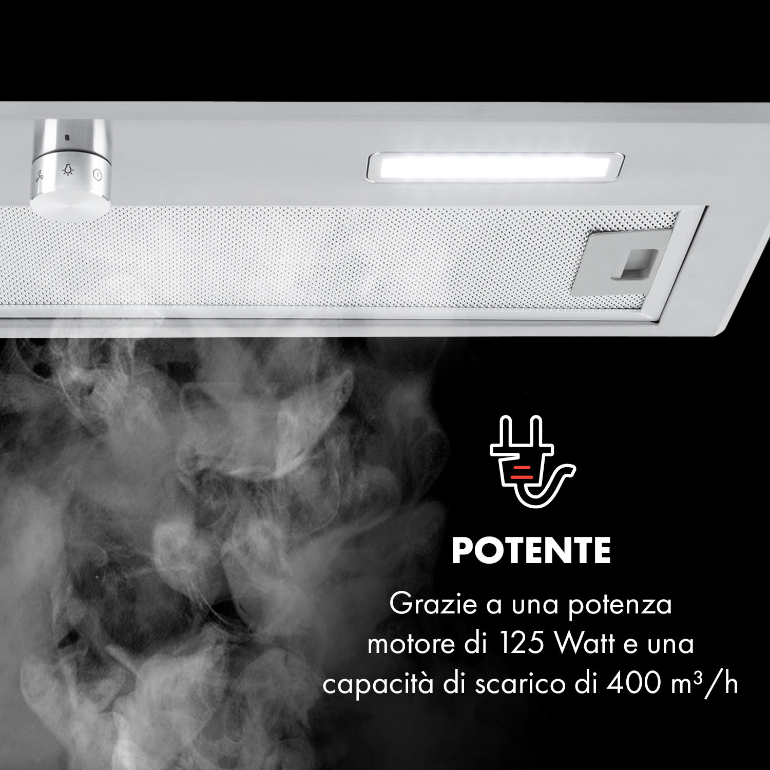 Simplica cappa aspirante a incasso 70cm aria di scarico: 400 m³/h LED acciaio inox 70 cm