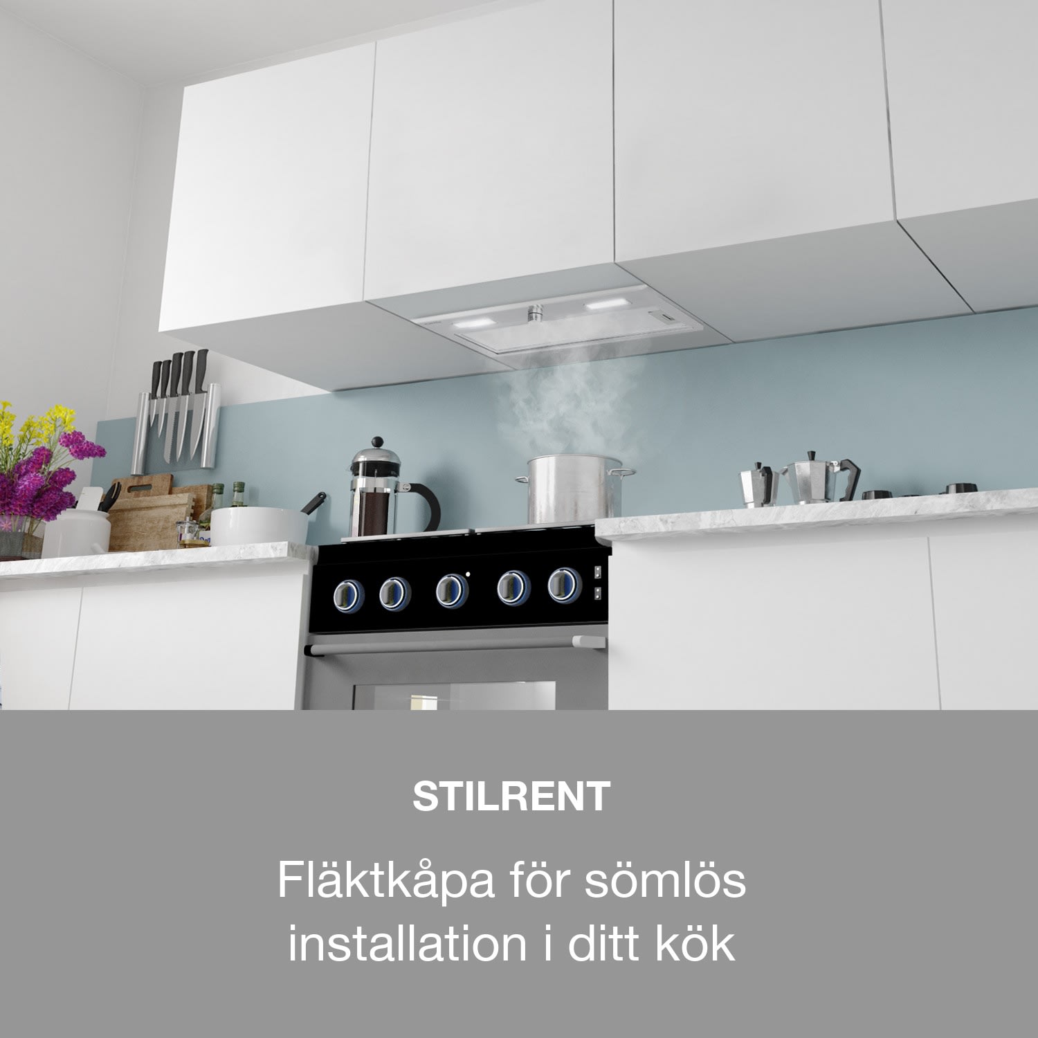 Simplica köksfläkt inbyggnad 70cm frånluft: 400 m³/h LED rostfritt stål 
