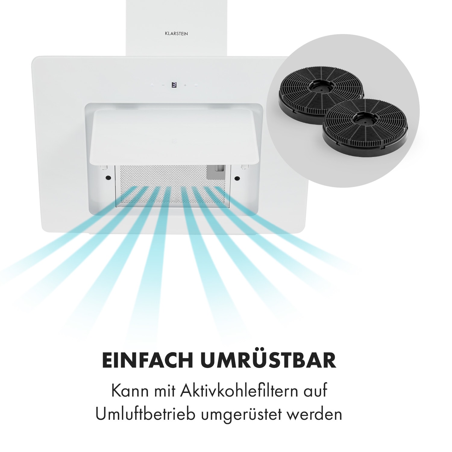 Sofia 60 Dunstabzugshaube kopffrei 300 m³/h Touch-Control Glasfront 60 cm | Weiß