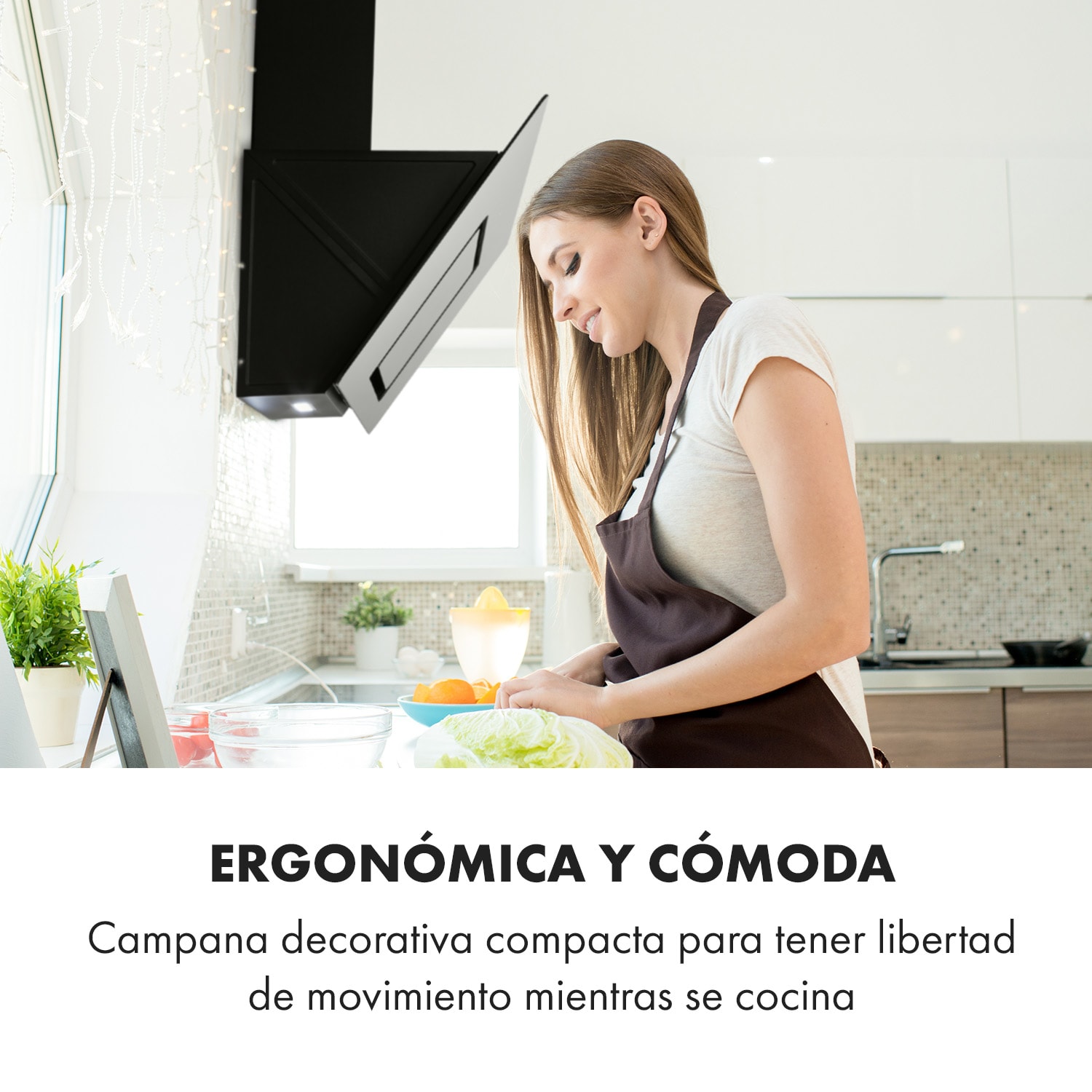 Sofia 90 Campana extractora de 300 m³/h Panel de control táctil Parte frontal de vidrio Negra 