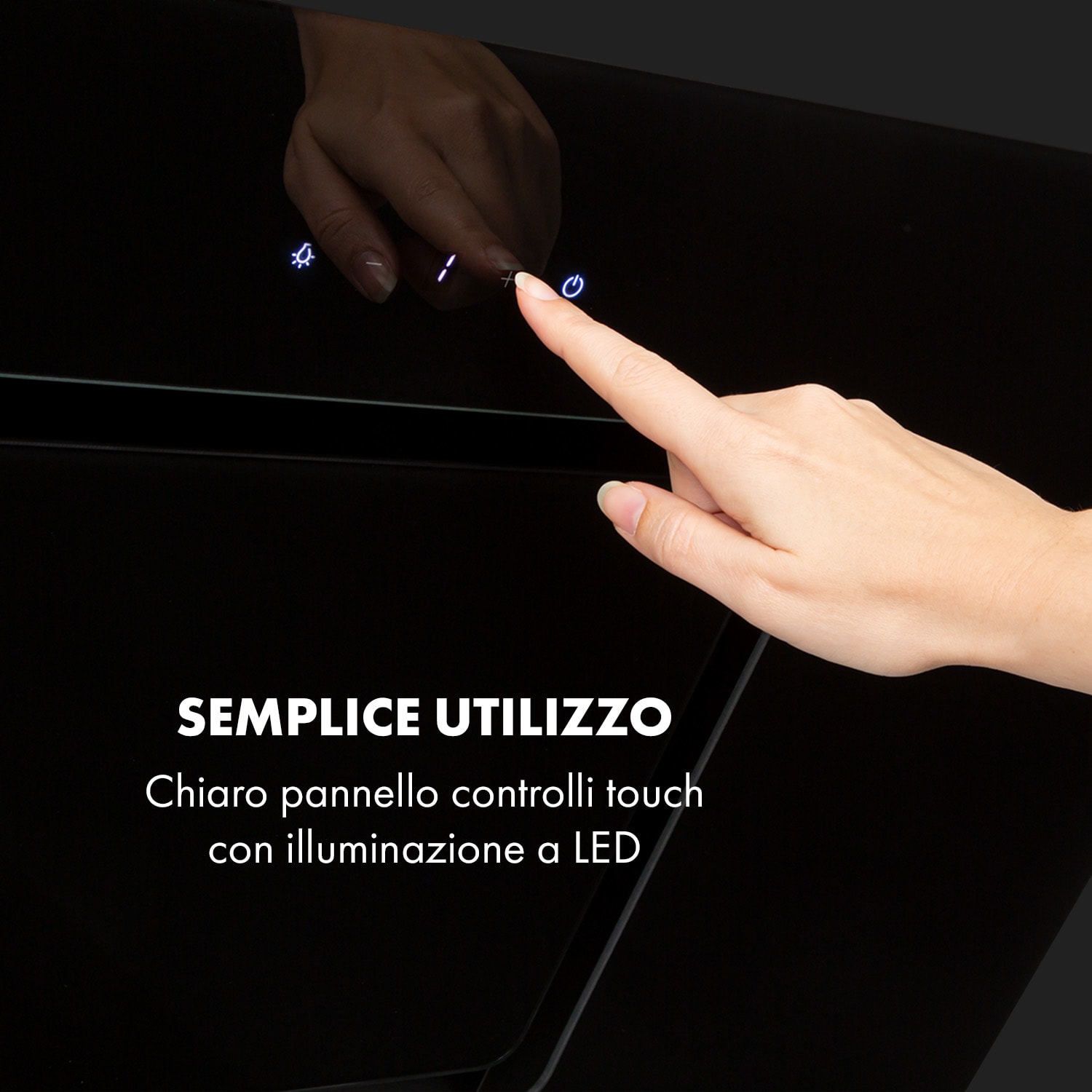 Sofia 90 Cappa Aspirante 300 m³/h Touch-Control Frontale in Vetro nero 