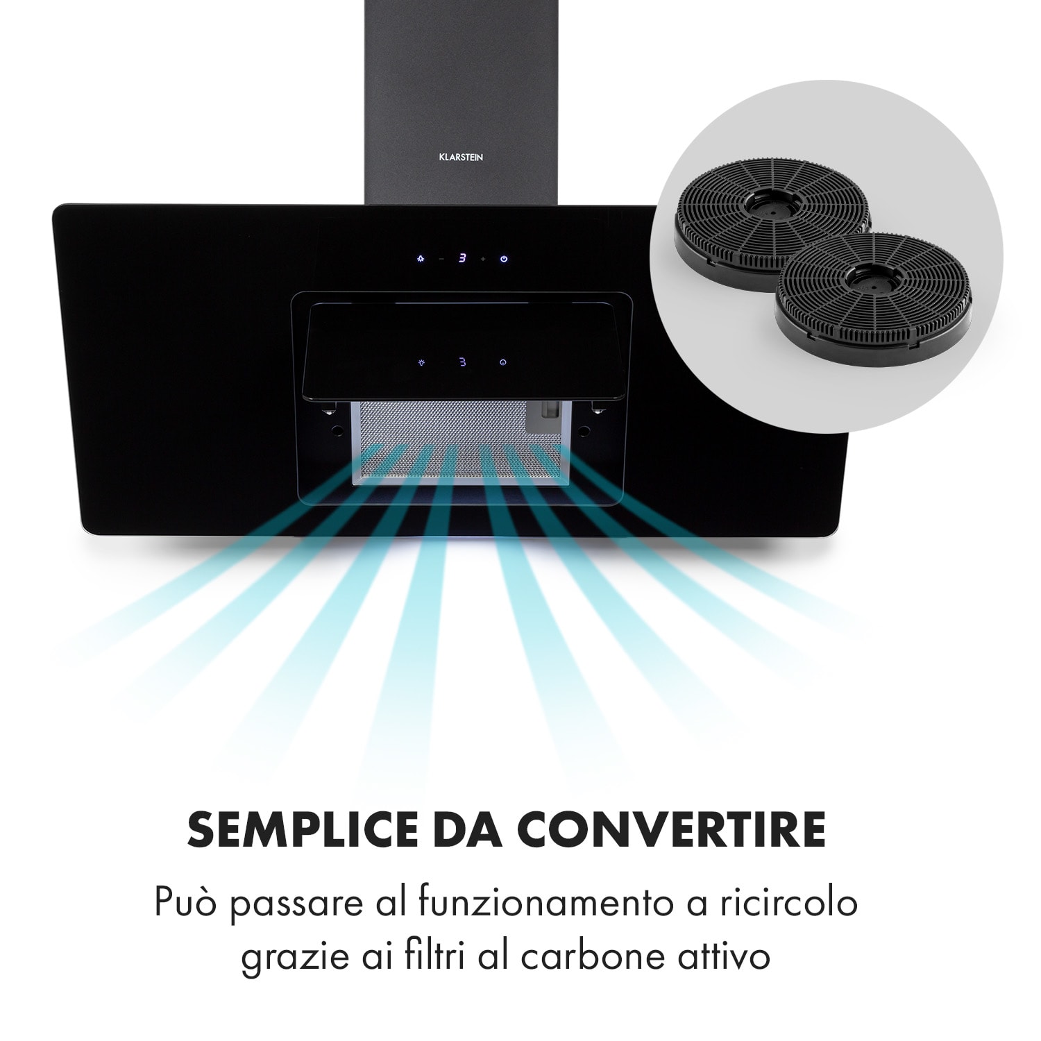 Sofia 90 Cappa Aspirante 300 m³/h Touch-Control Frontale in Vetro nero 